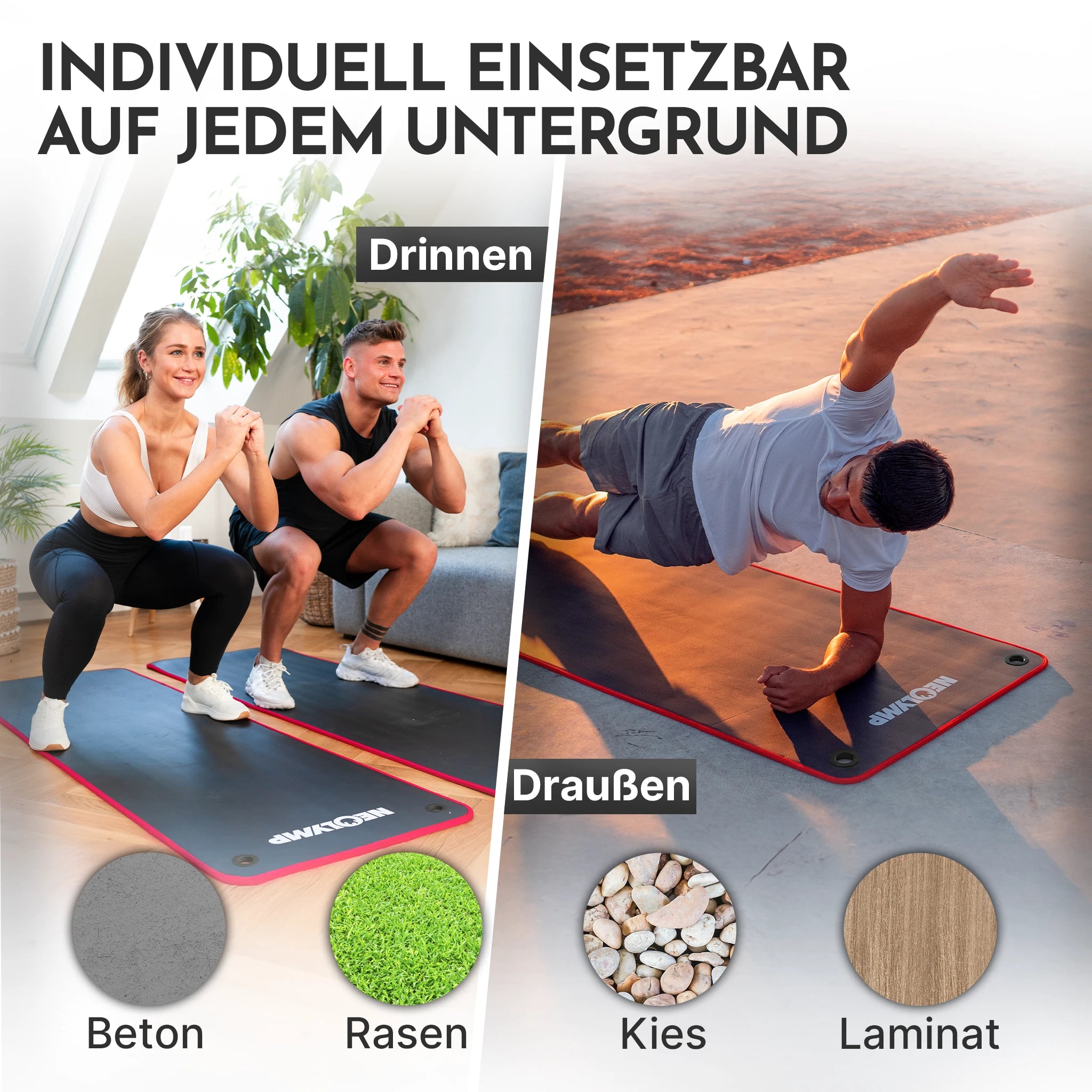 Fitnessmatte mit Ösen - extra dick und rutschfest