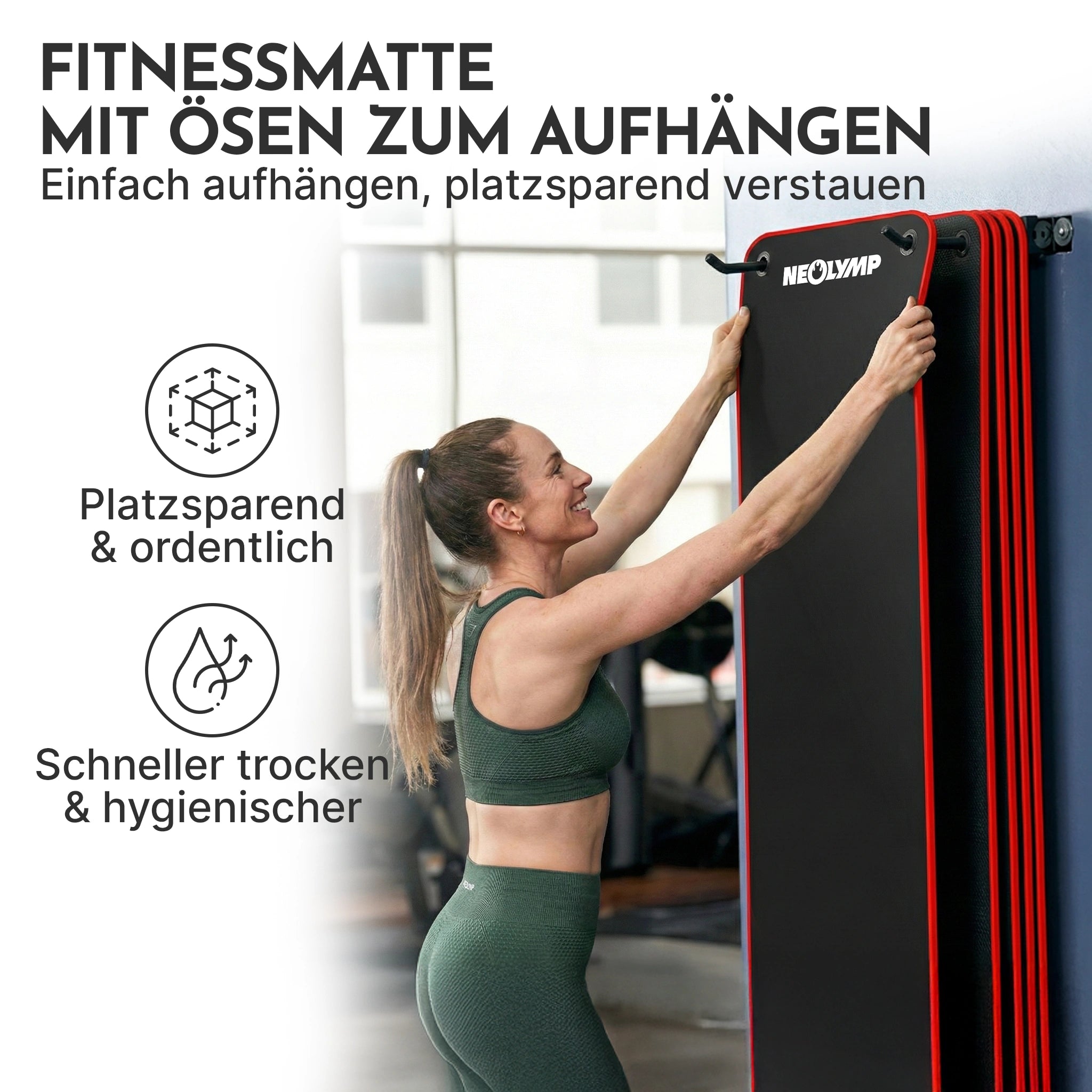 Fitnessmatte mit Ösen - extra dick und rutschfest