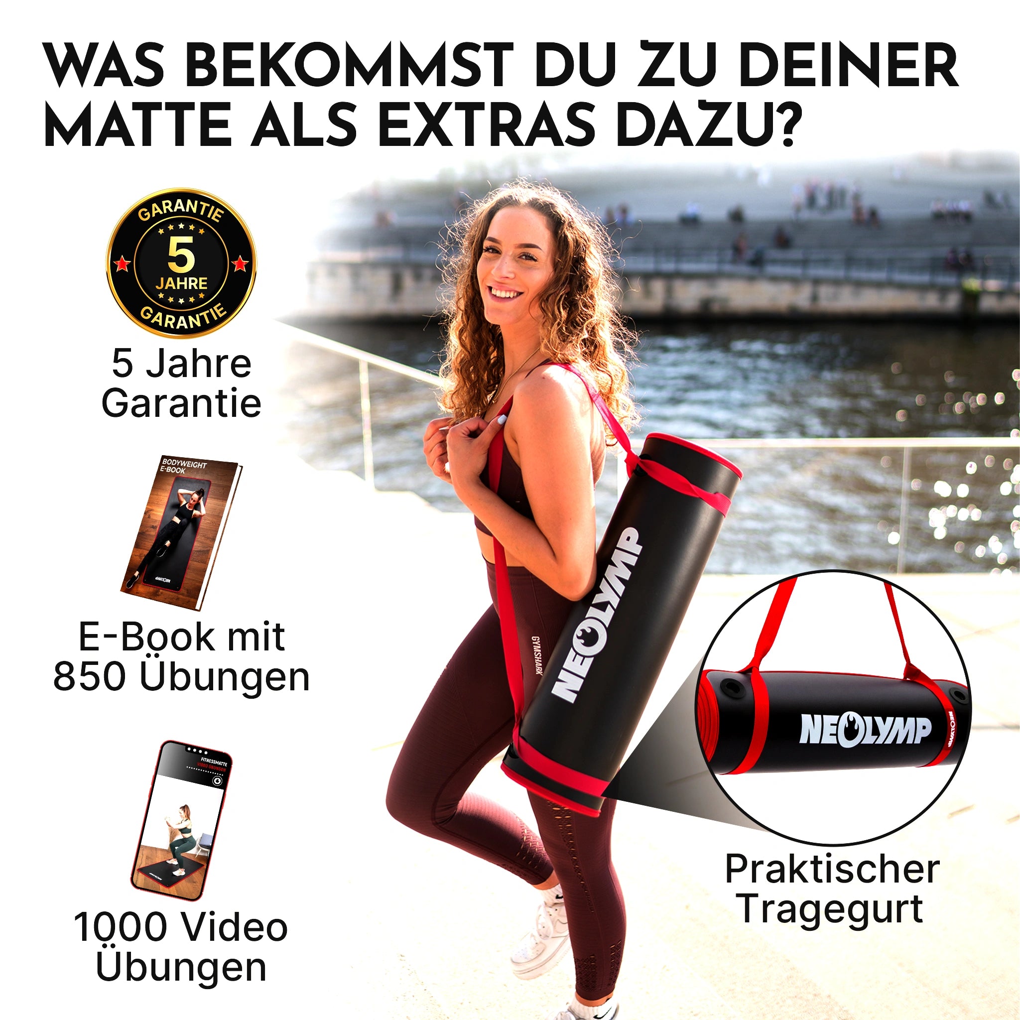 Fitnessmatte mit Ösen - extra dick und rutschfest