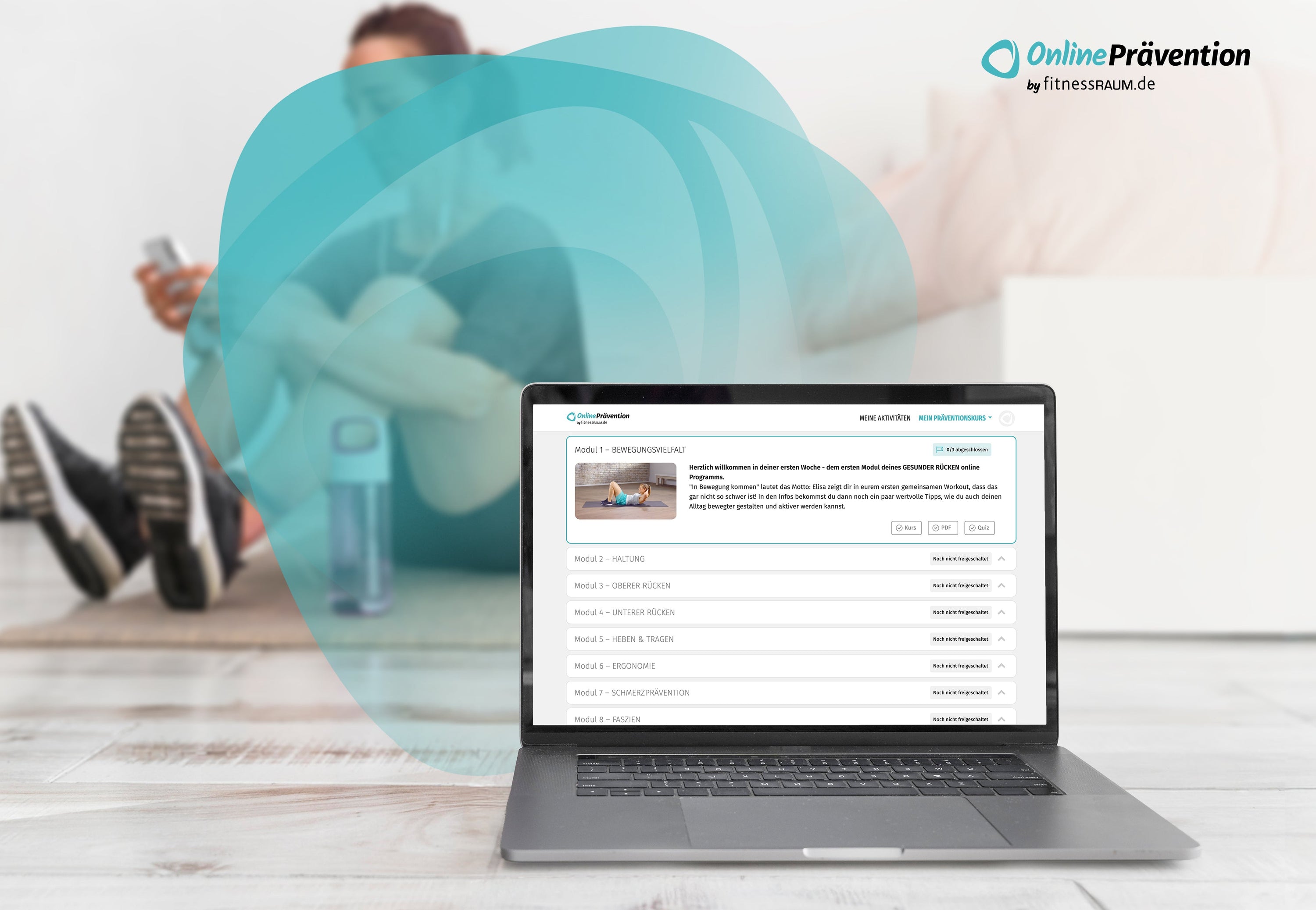 GESUNDER RÜCKEN: 8-Wochen-Online Präventionskurs – bis zu 100% erstattbar + 6 Monate Gratiszugang fitnessRAUM.de