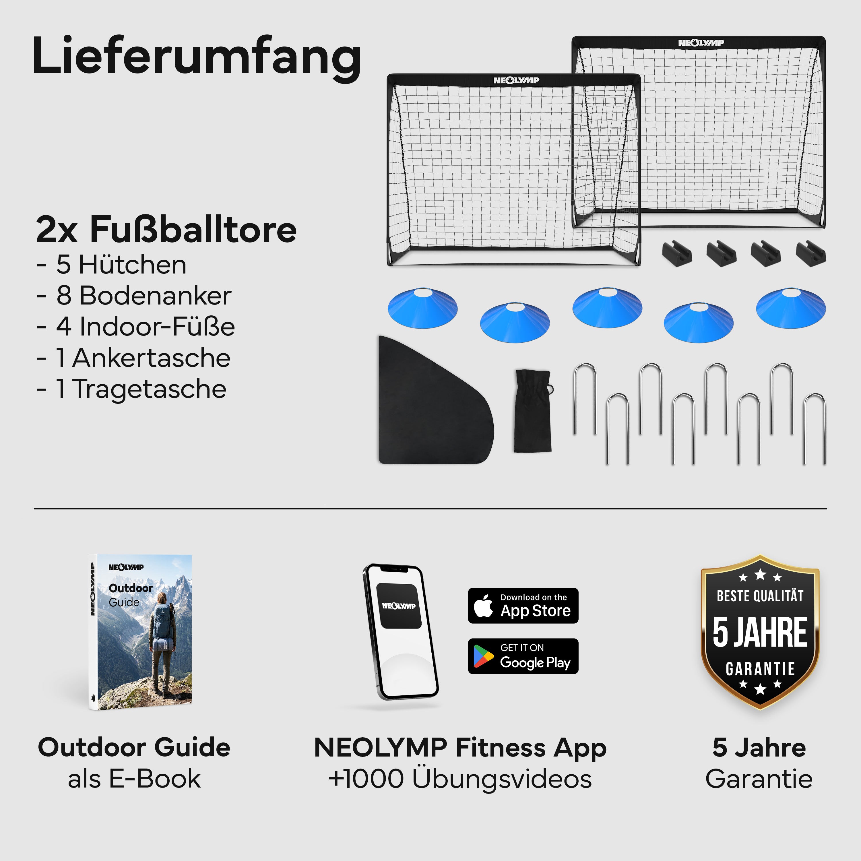 Fußballtore 2er Set in schwarz - mit Fiberglass, für Indoor & Outdoor - - Fußball-Equipment von NEOLYMP | Fitnessequipment und Sportartikel