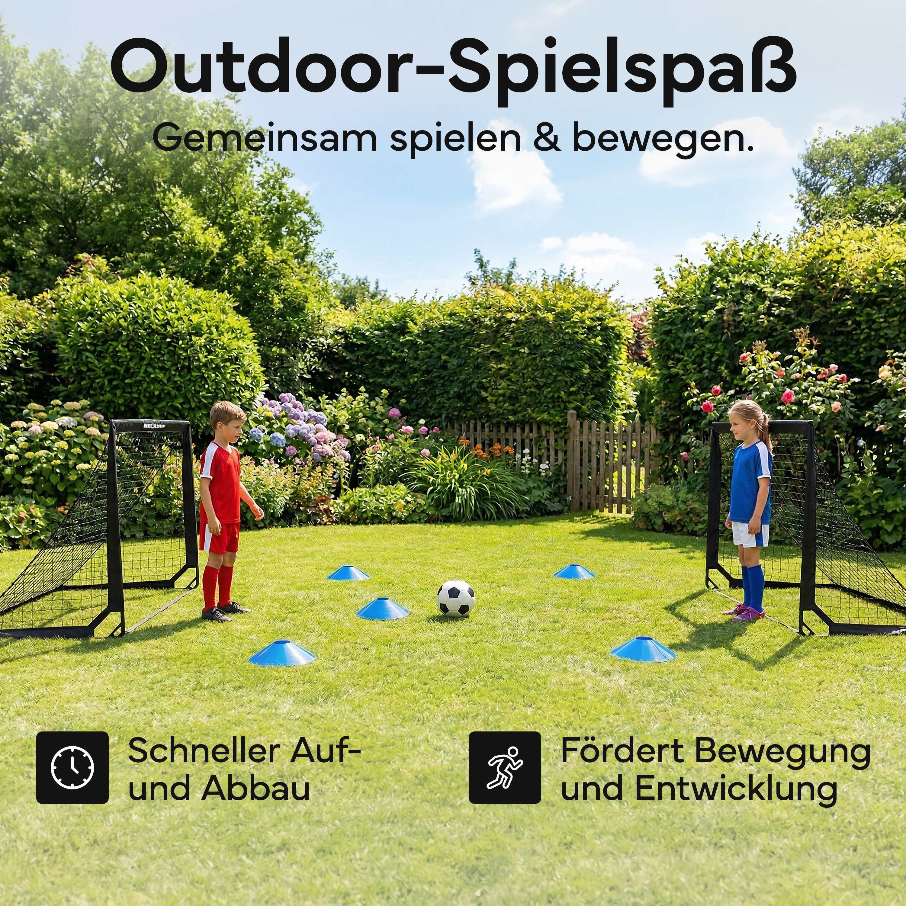 Fußballtore 2er Set in schwarz - mit Fiberglass, für Indoor & Outdoor - - Fußball-Equipment von NEOLYMP | Fitnessequipment und Sportartikel