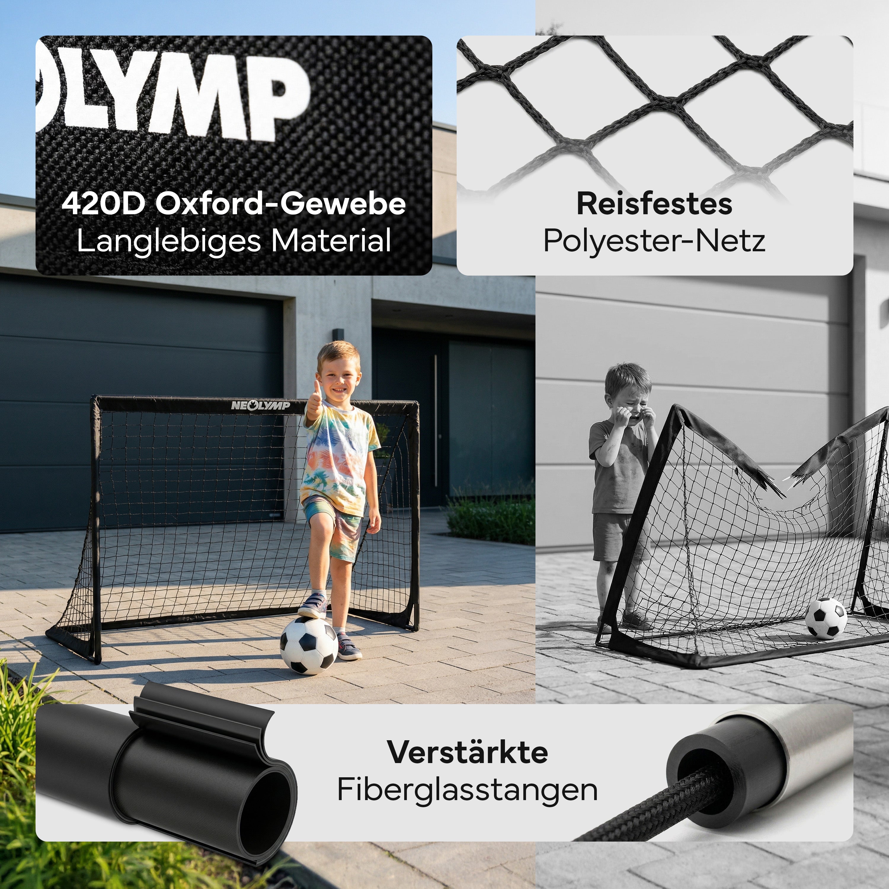 Fußballtore 2er Set in schwarz - mit Fiberglass, für Indoor & Outdoor - - Fußball-Equipment von NEOLYMP | Fitnessequipment und Sportartikel