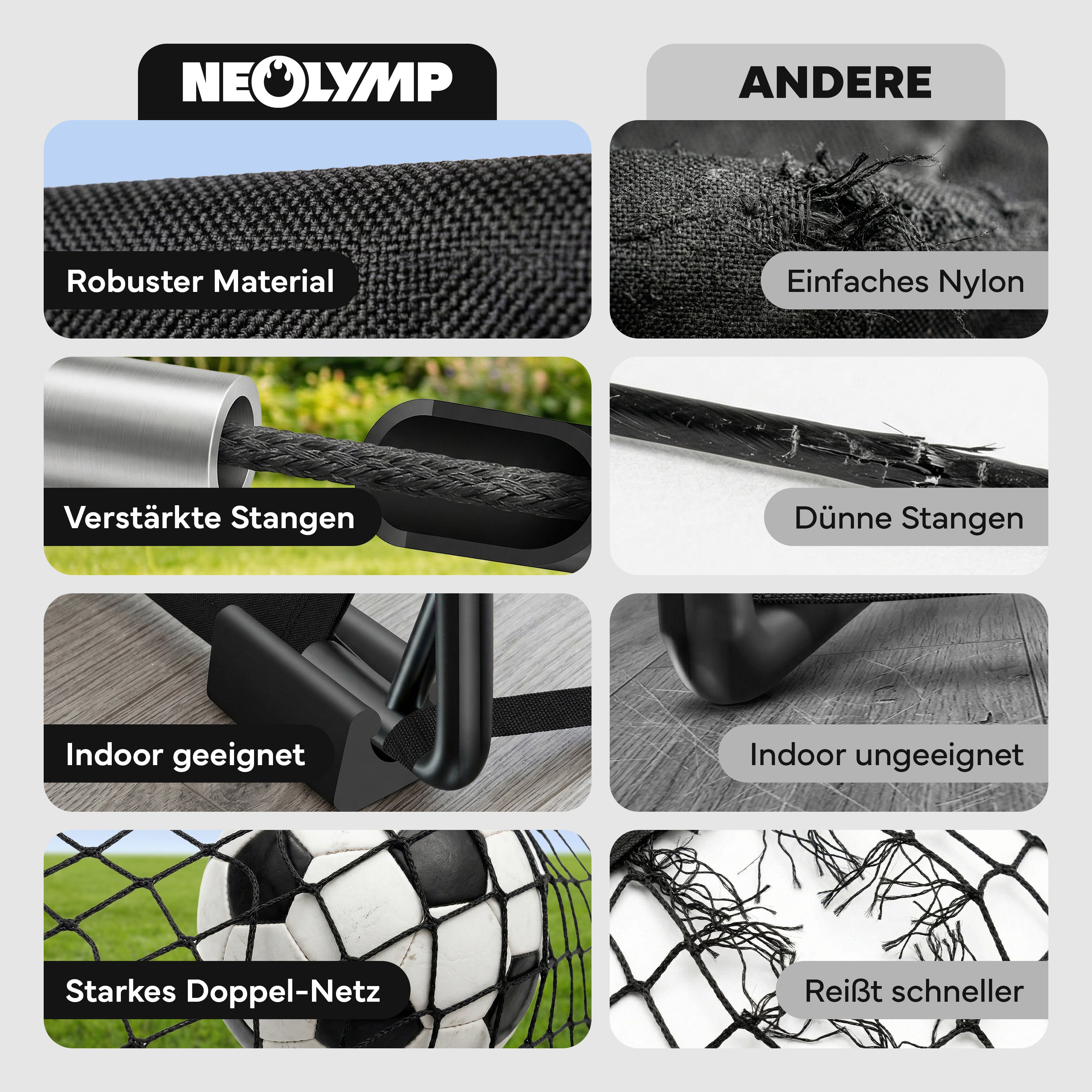 Fußballtore 2er Set in schwarz - mit Fiberglass, für Indoor & Outdoor - - Fußball-Equipment von NEOLYMP | Fitnessequipment und Sportartikel