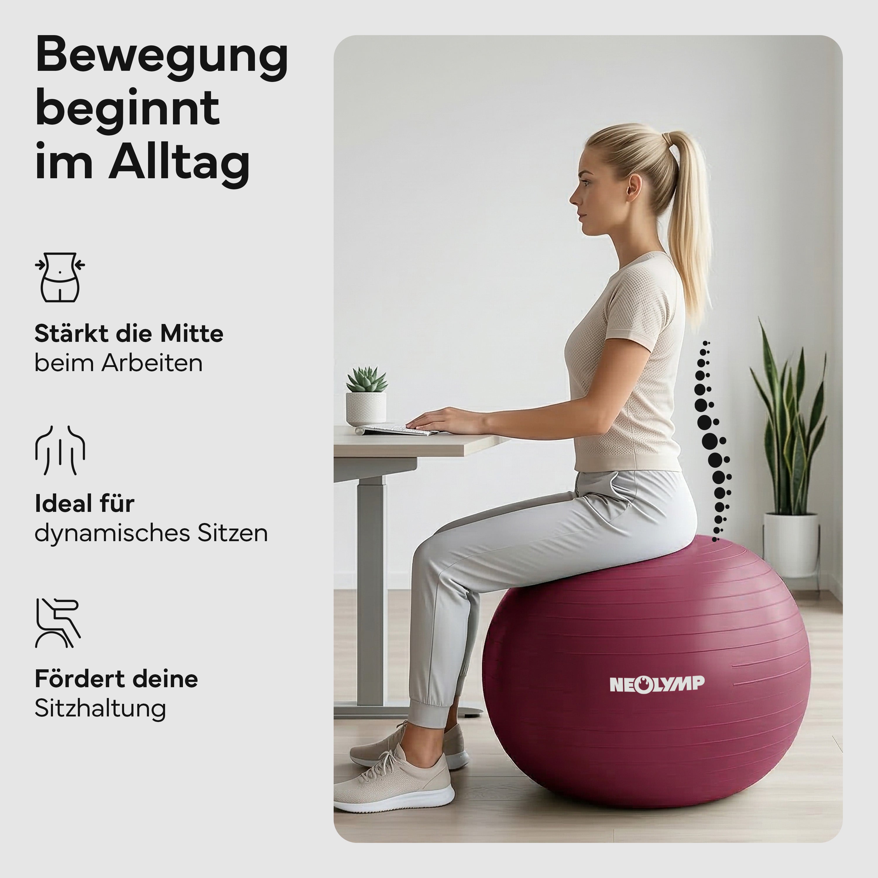 Gymnastikball - für aktives Sitzen, Recovery und Physio - Berry - Sportgerät von NEOLYMP | Fitnessequipment und Sportartikel