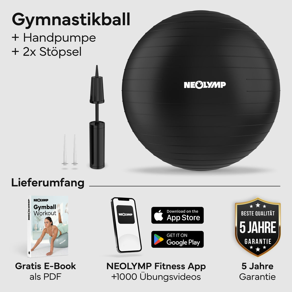 Gymnastikball - für aktives Sitzen, Recovery und Physio – Schwarz / S (150 cm) | B-Ware - - Outlet von NEOLYMP | Fitnessequipment und Sportartikel