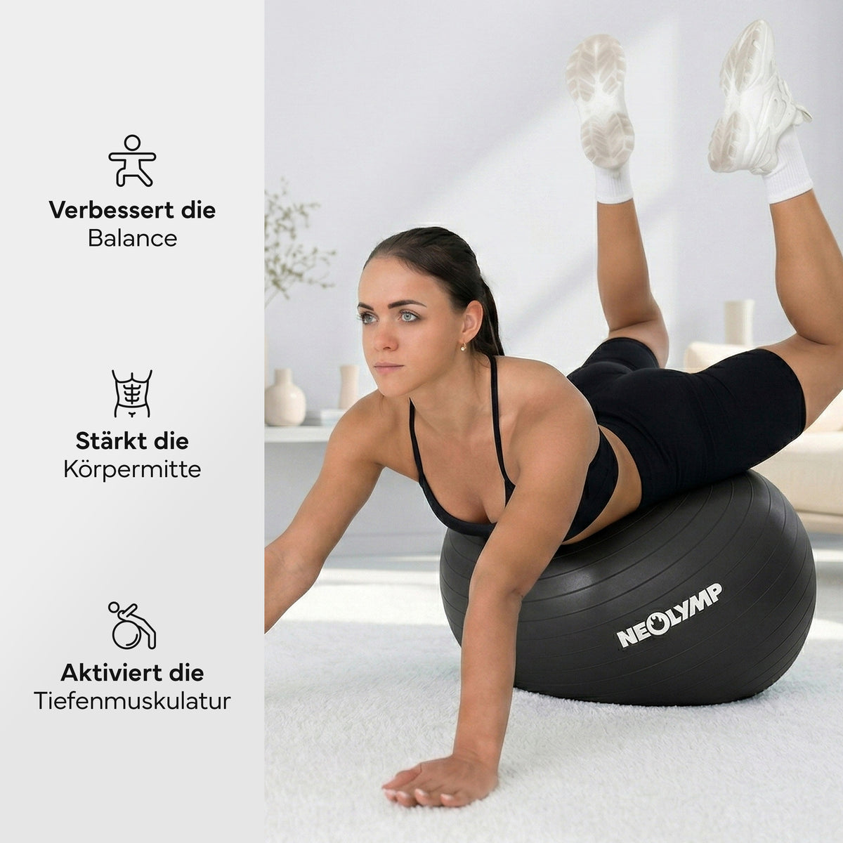 Gymnastikball - für aktives Sitzen, Recovery und Physio – Schwarz / M (165 cm) | B-Ware - - Outlet von NEOLYMP | Fitnessequipment und Sportartikel