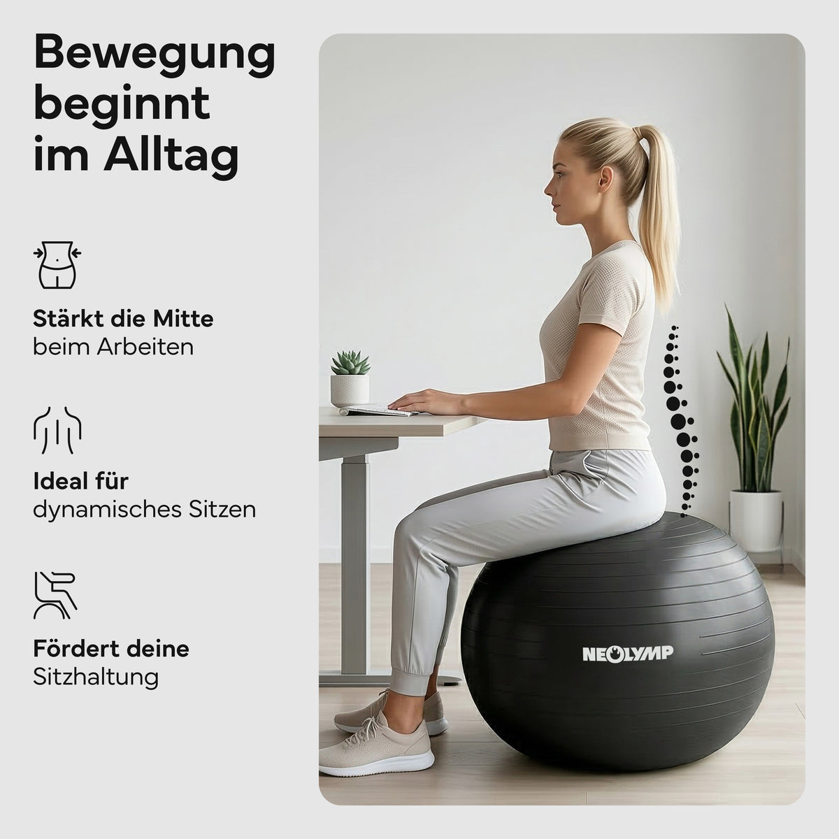 Gymnastikball - für aktives Sitzen, Recovery und Physio – Schwarz / M (165 cm) | B-Ware - - Outlet von NEOLYMP | Fitnessequipment und Sportartikel