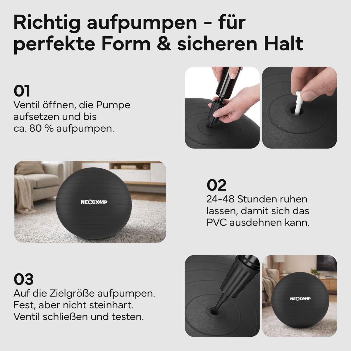 Gymnastikball - für aktives Sitzen, Recovery und Physio – Schwarz / M (165 cm) | B-Ware - - Outlet von NEOLYMP | Fitnessequipment und Sportartikel