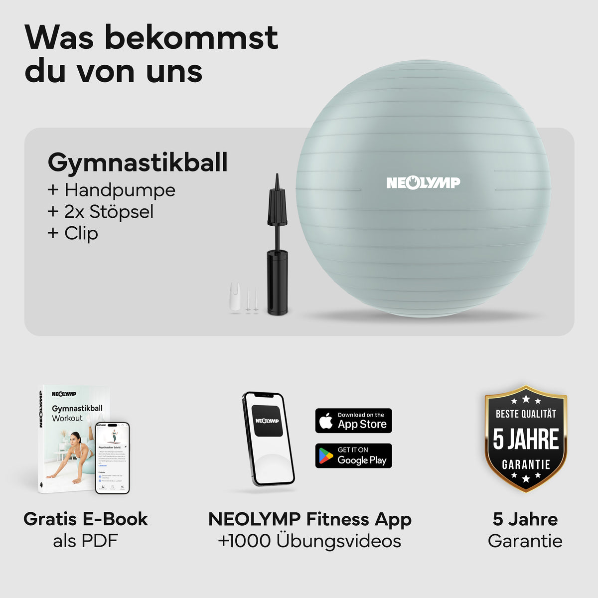 Gymnastikball - für aktives Sitzen, Recovery und Physio – Sky Blue / M (165 cm) | B-Ware - - Outlet von NEOLYMP | Fitnessequipment und Sportartikel