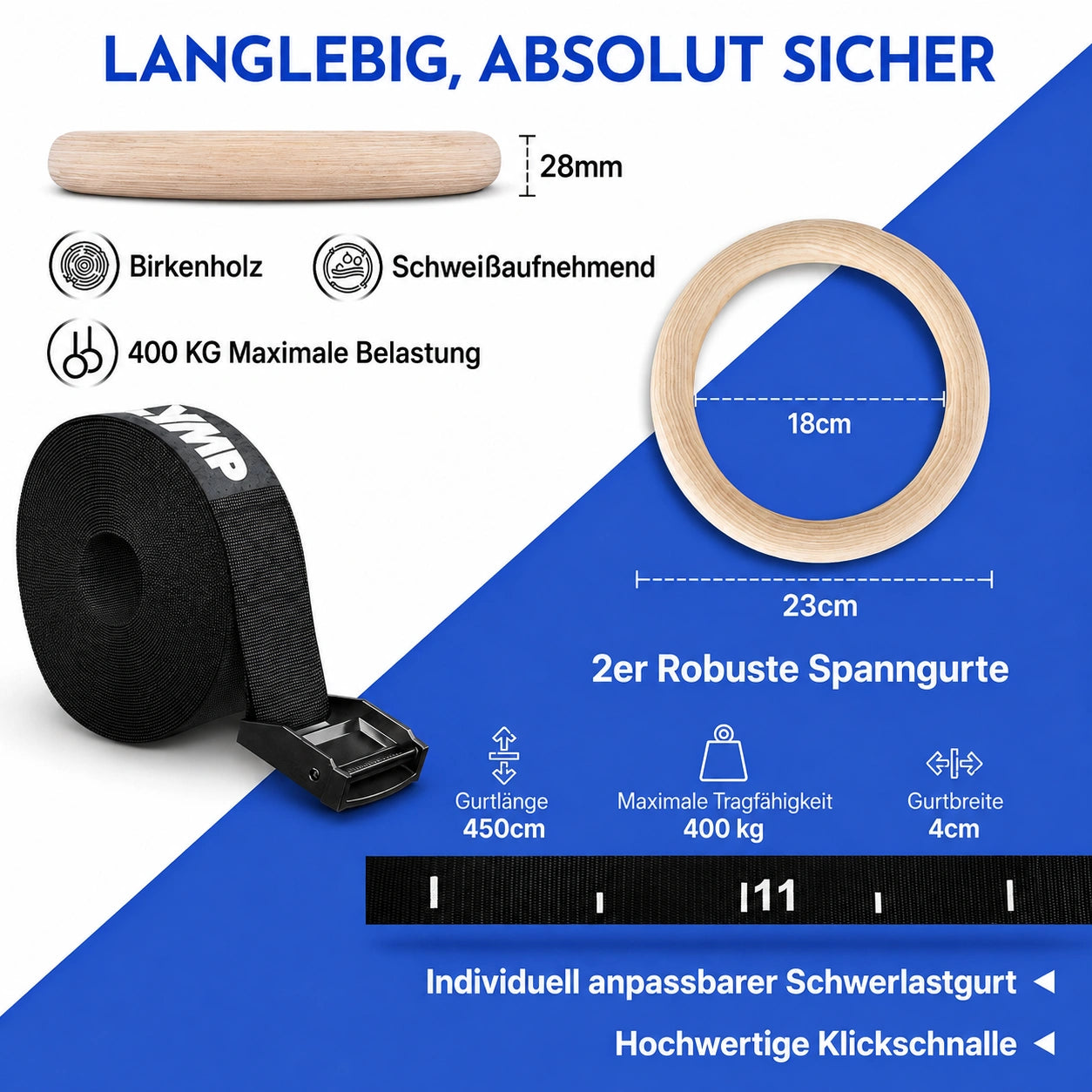Turnringe aus Holz - 2er Set inkl. Türanker - - Sportgerät von NEOLYMP | Fitnessequipment und Sportartikel