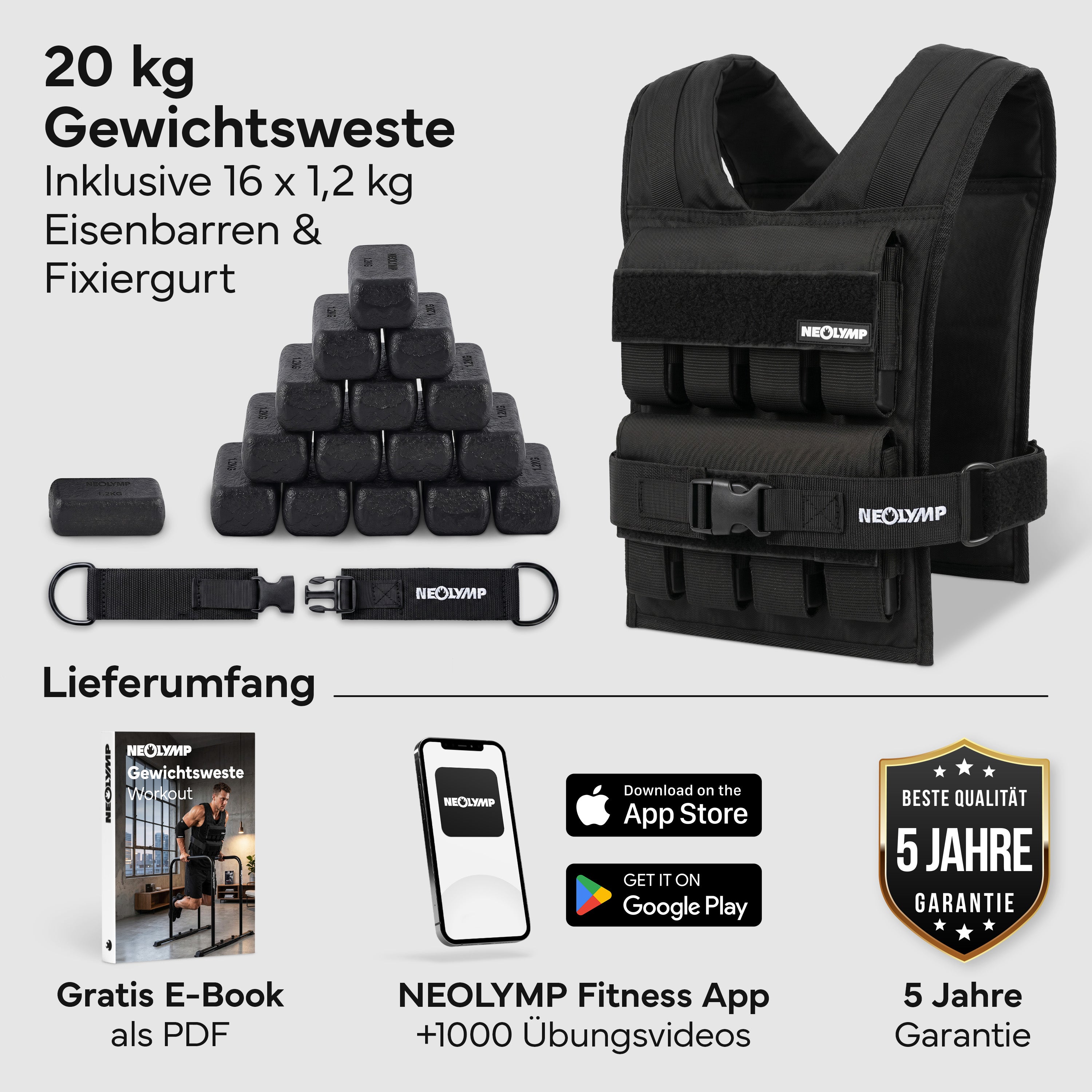 Verstellbare Gewichtsweste bis 20 kg, für Calisthenics - - Gewichtswesten & -manschetten von NEOLYMP | Fitnessequipment und Sportartikel