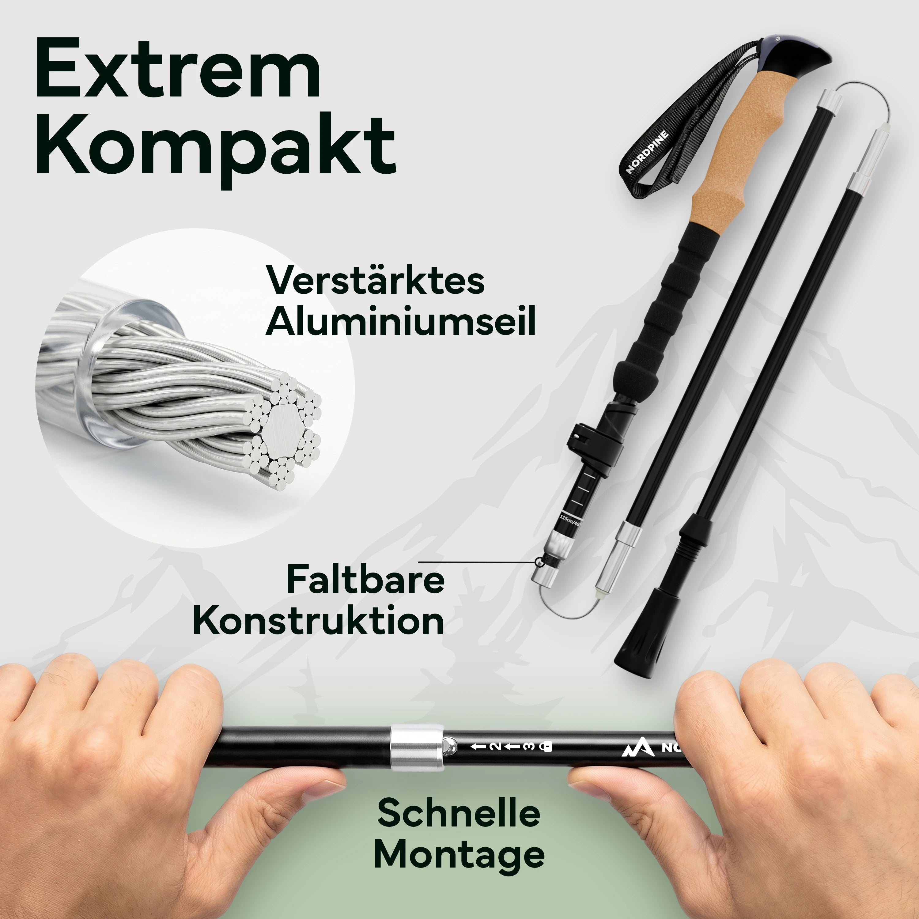Faltbare Wanderstöcke aus Carbon / Aluminium - Aluminum 100-120cm - Outdoor-Equipment von NORDPINE | Outdoor-Equipment, Wandern, Camping