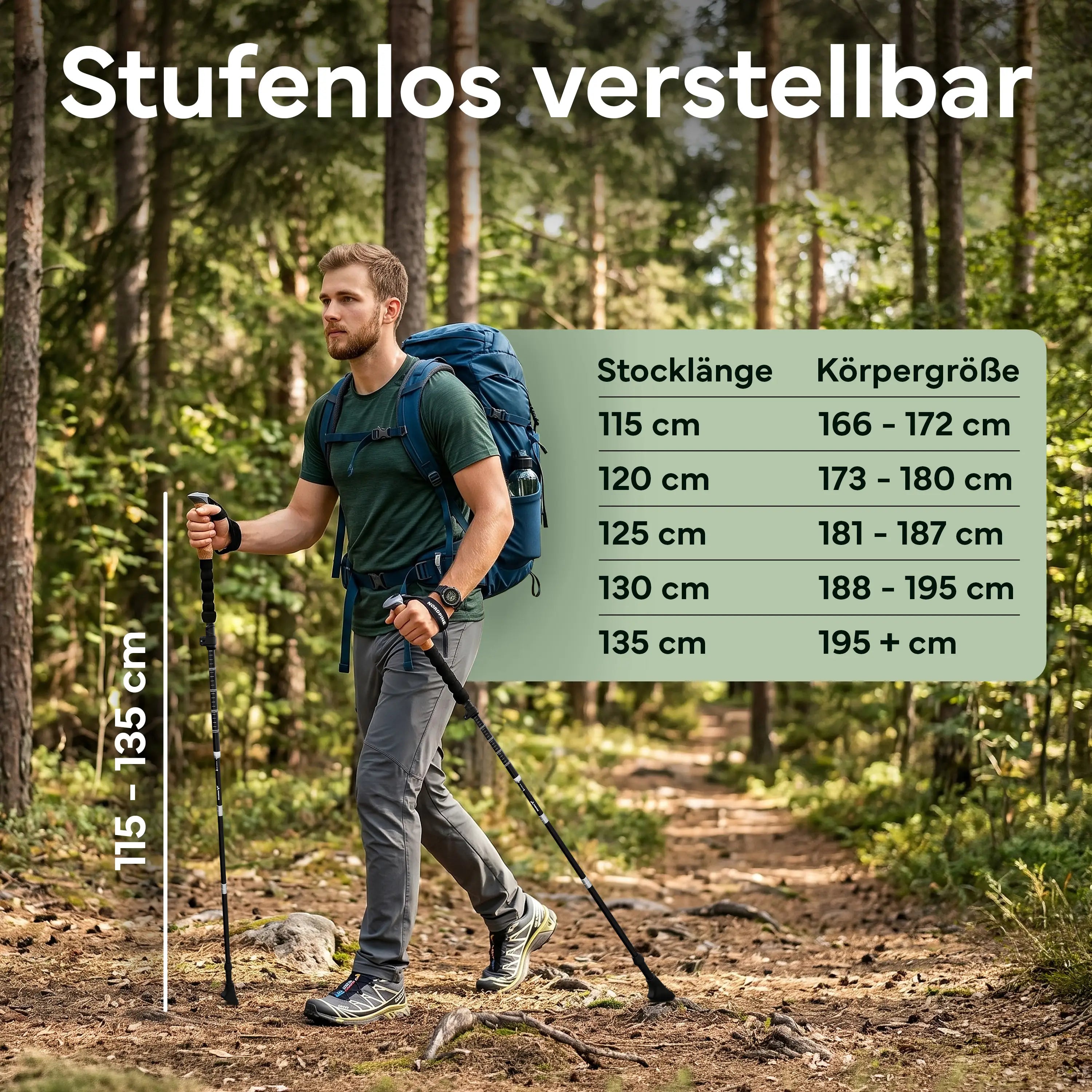 Faltbare Wanderstöcke aus Carbon / Aluminium - Aluminum 115-135cm - Outdoor-Equipment von NORDPINE | Outdoor-Equipment, Wandern, Camping