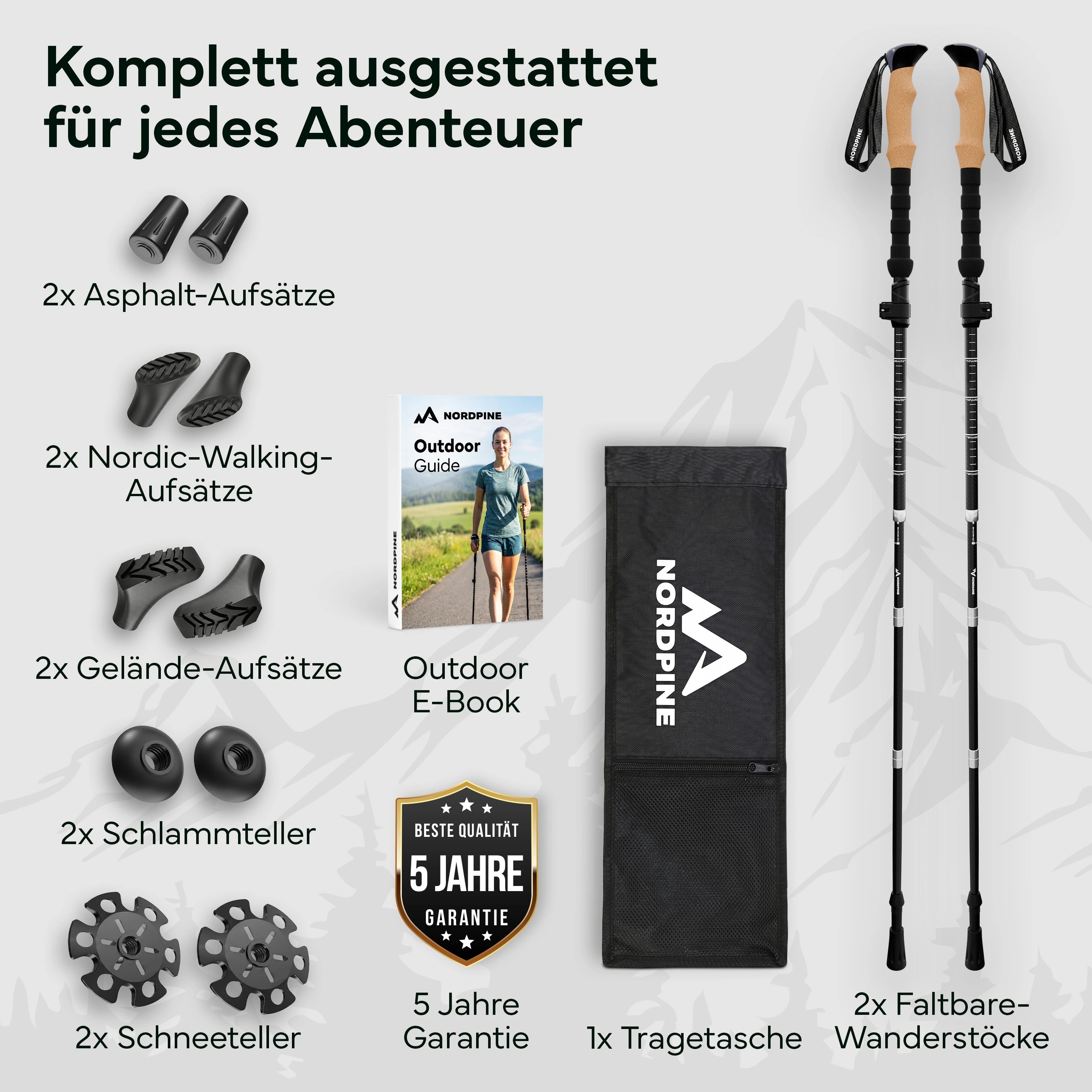 Faltbare Wanderstöcke aus Carbon / Aluminium - Carbon 100-120cm - Outdoor-Equipment von NORDPINE | Outdoor-Equipment, Wandern, Camping