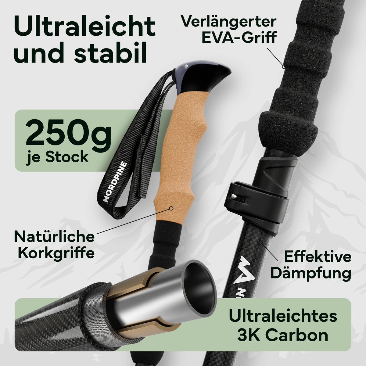 Faltbare Wanderstöcke aus Carbon / Aluminium – Carbon 100-120cm | B-Ware - - Outlet von NEOLYMP | Fitnessequipment und Sportartikel