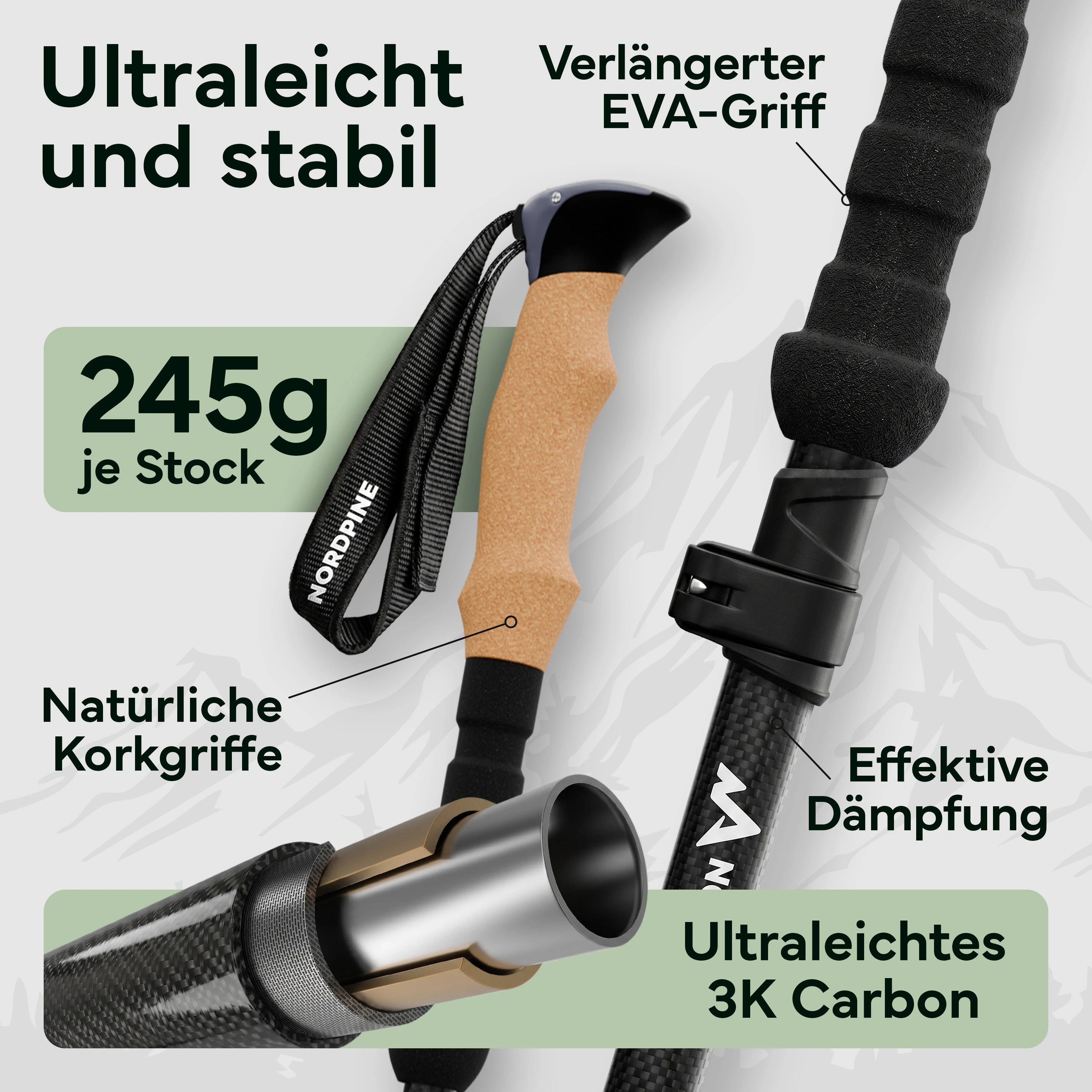 Faltbare Wanderstöcke aus Carbon / Aluminium - Carbon 115-135cm - Outdoor-Equipment von NORDPINE | Outdoor-Equipment, Wandern, Camping