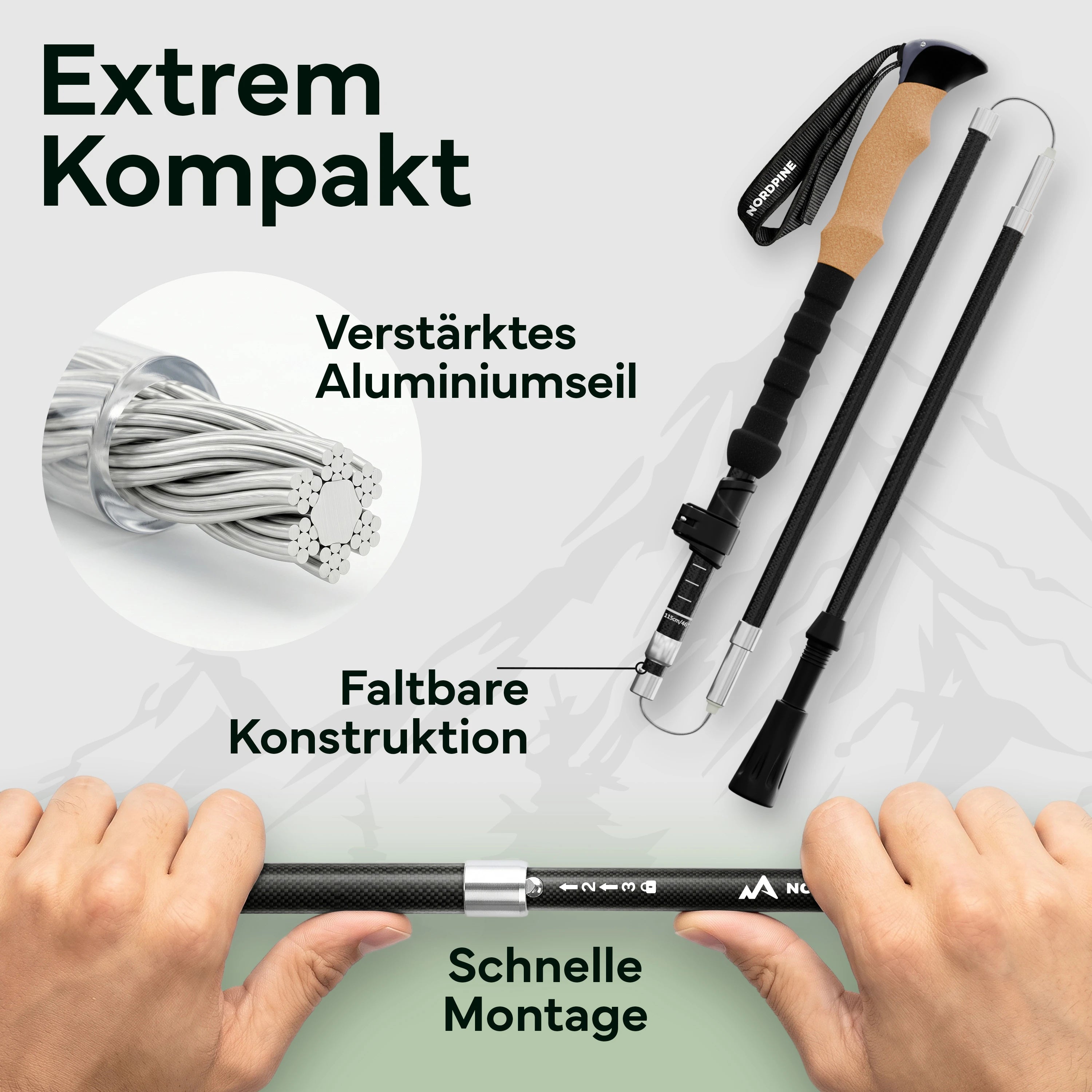 Faltbare Wanderstöcke aus Carbon / Aluminium - Carbon 115-135cm - Outdoor-Equipment von NORDPINE | Outdoor-Equipment, Wandern, Camping