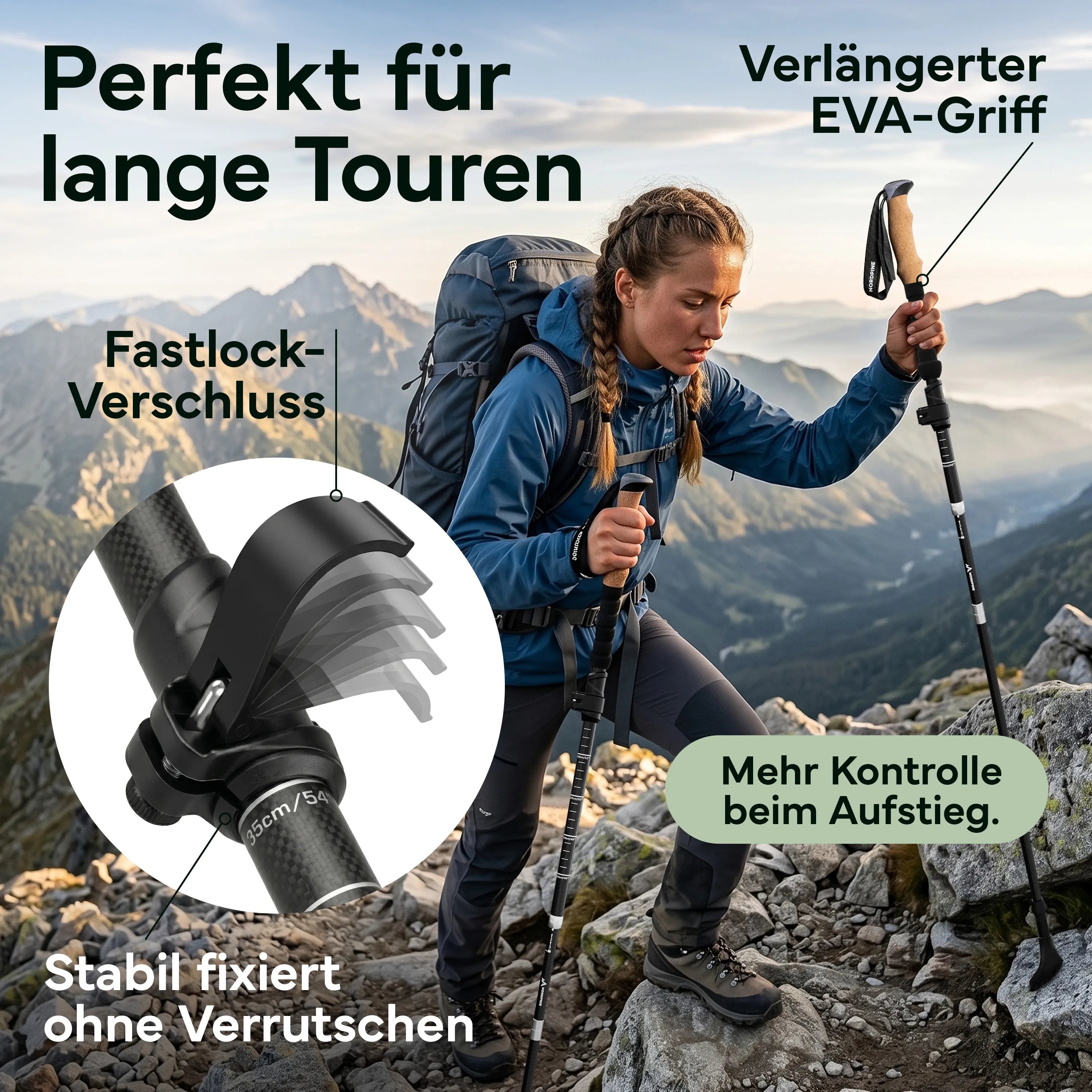Faltbare Wanderstöcke aus Carbon / Aluminium - Carbon 115-135cm - Outdoor-Equipment von NORDPINE | Outdoor-Equipment, Wandern, Camping