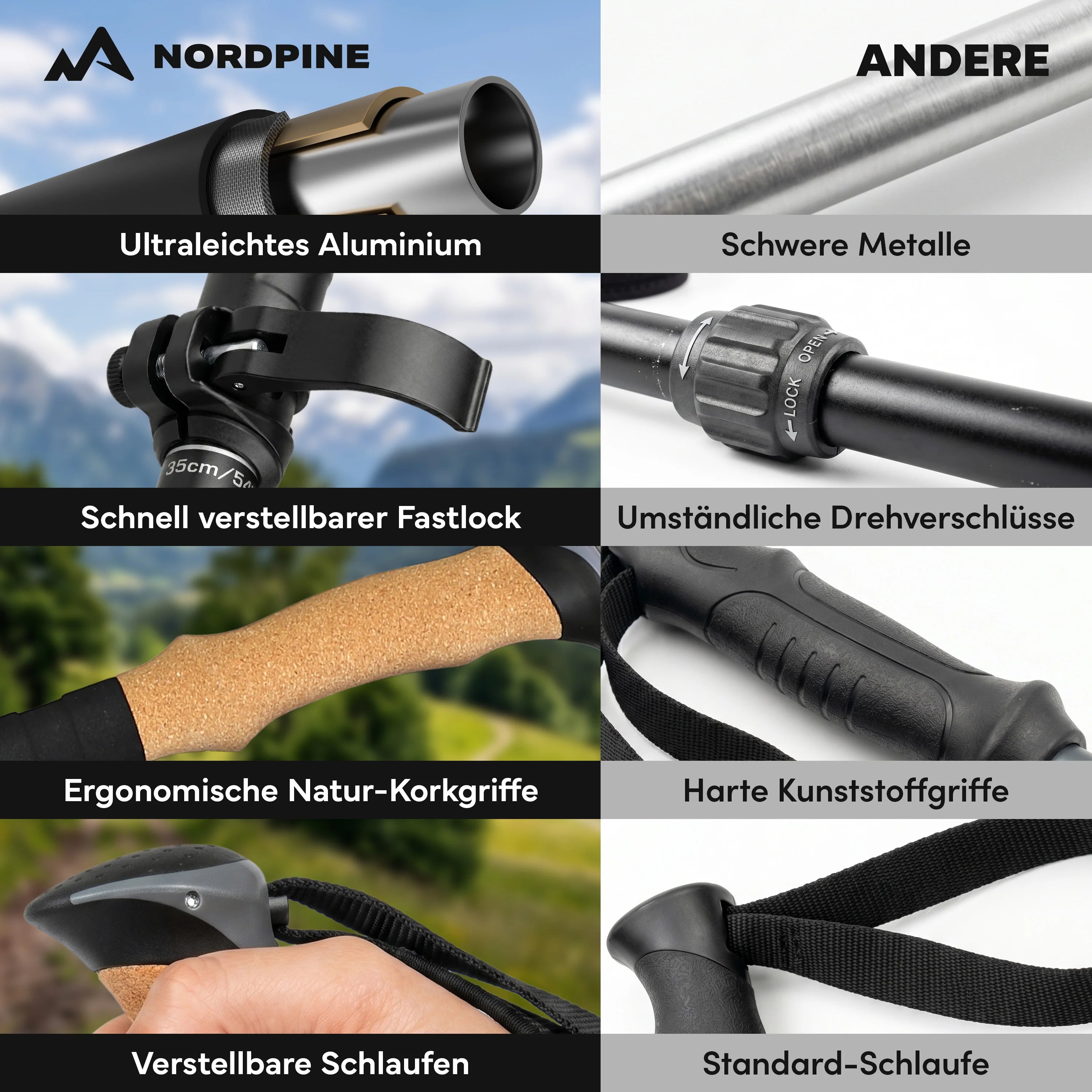 Teleskop Wanderstöcke aus Carbon / Aluminium - Aluminum 65-135cm - Outdoor-Equipment von NORDPINE | Outdoor-Equipment, Wandern, Camping