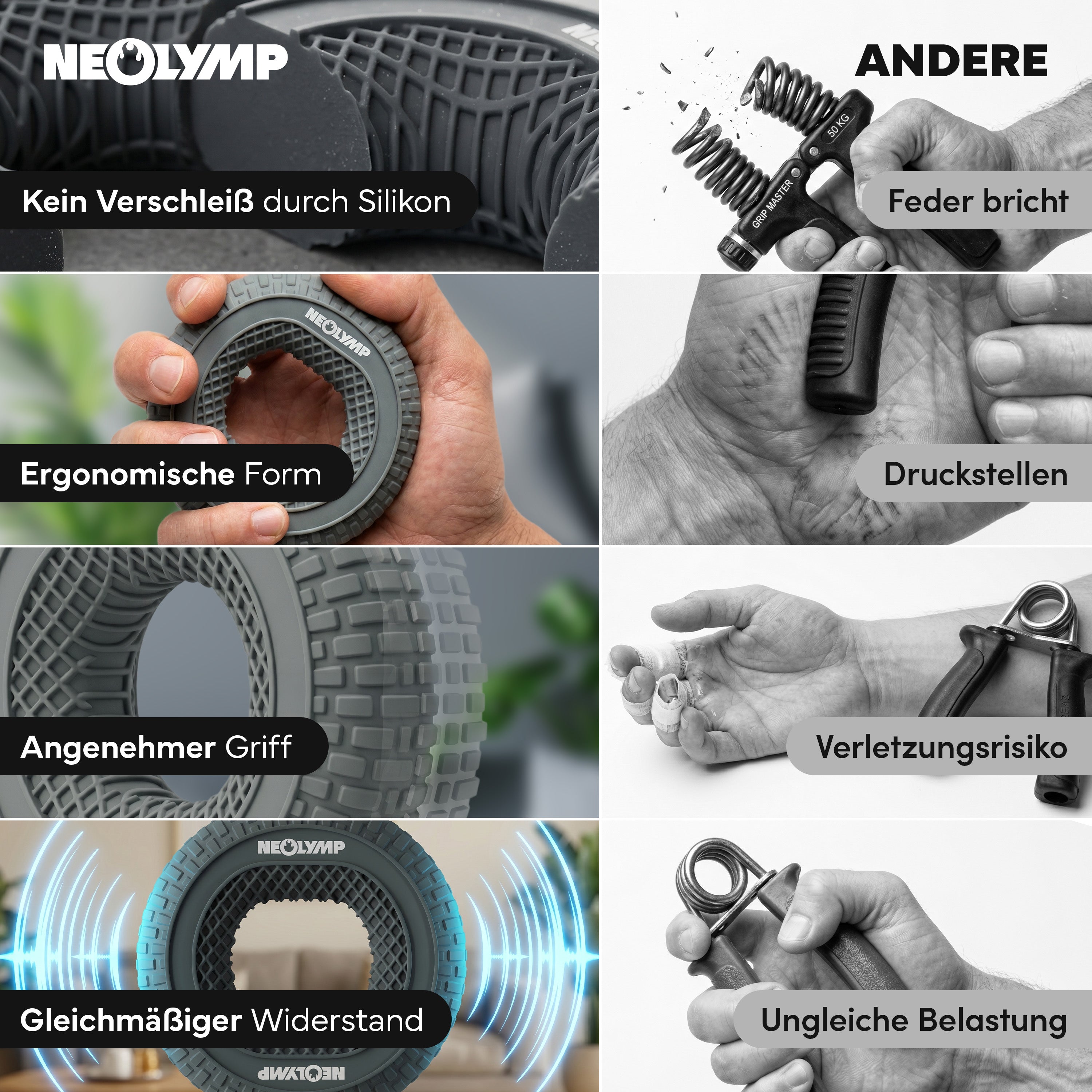 Handtrainer-Ringe aus Silikon | 3er-Set - - Sportgerät von NEOLYMP | Fitnessequipment und Sportartikel