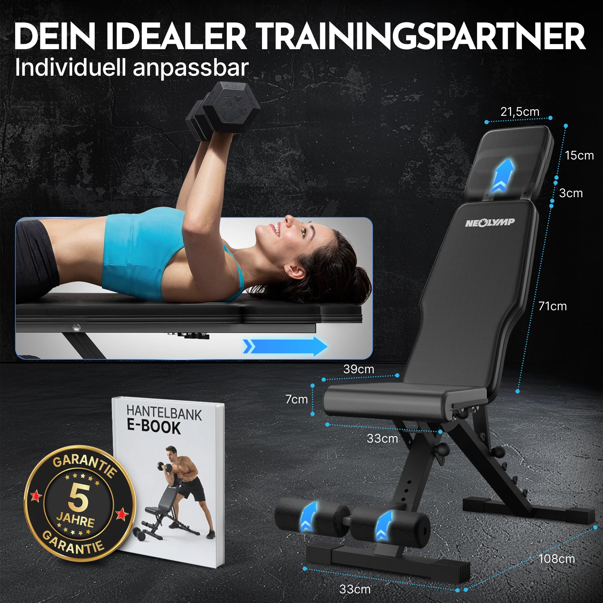 Hantelbank schwarz - rutschfest, mit Carbonfaser-Bezug