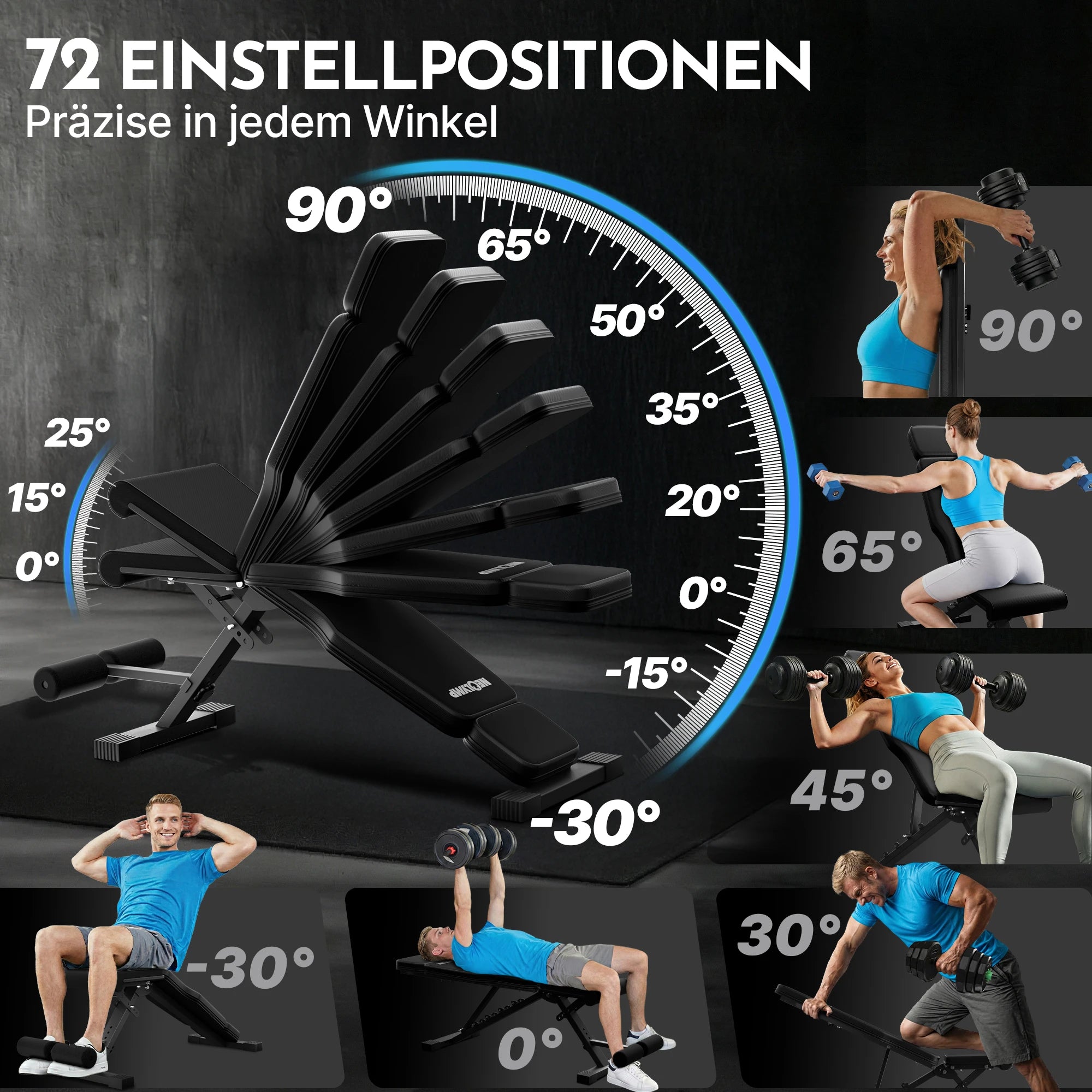 Hantelbank schwarz - rutschfest, mit Carbonfaser-Bezug