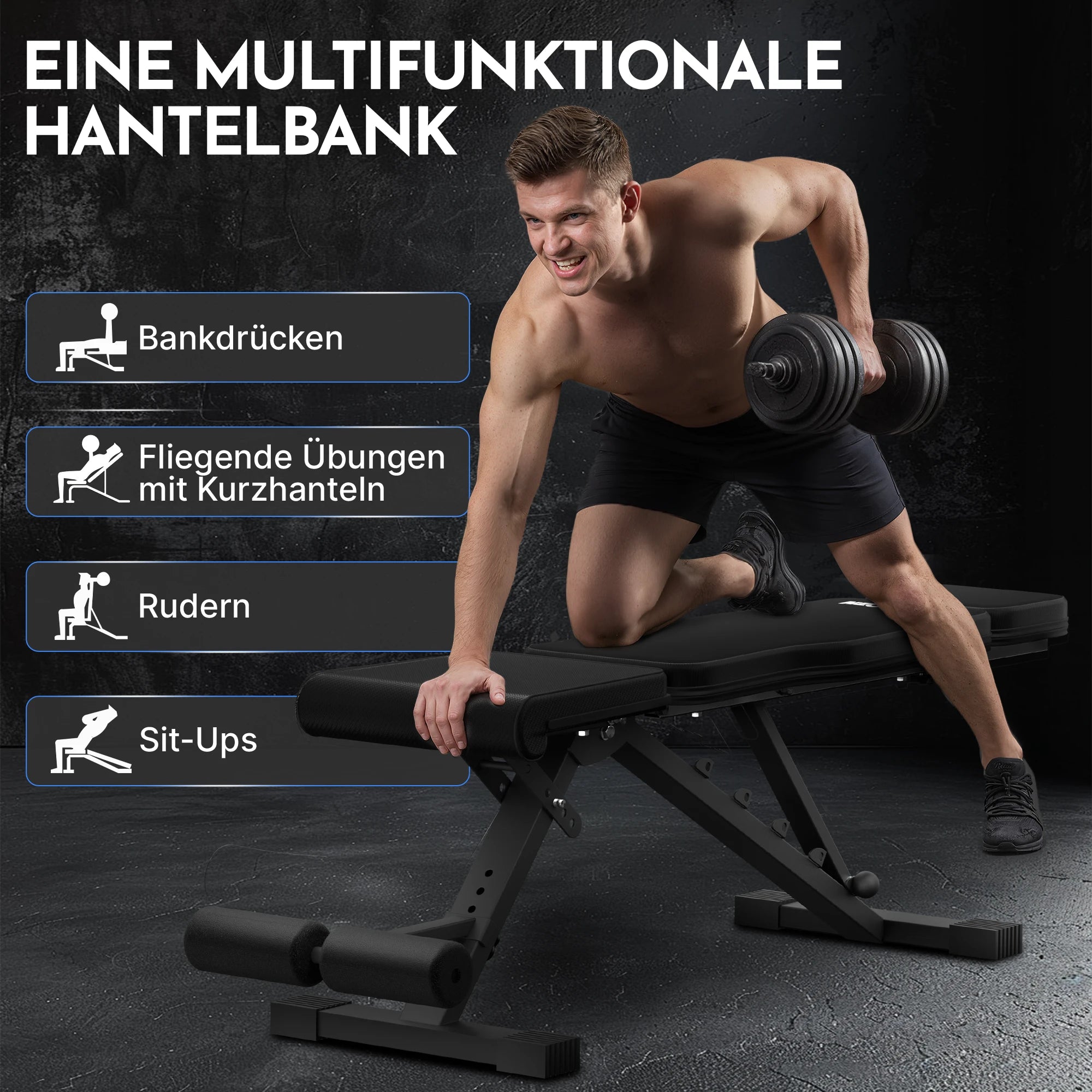 Hantelbank schwarz - rutschfest, mit Carbonfaser-Bezug