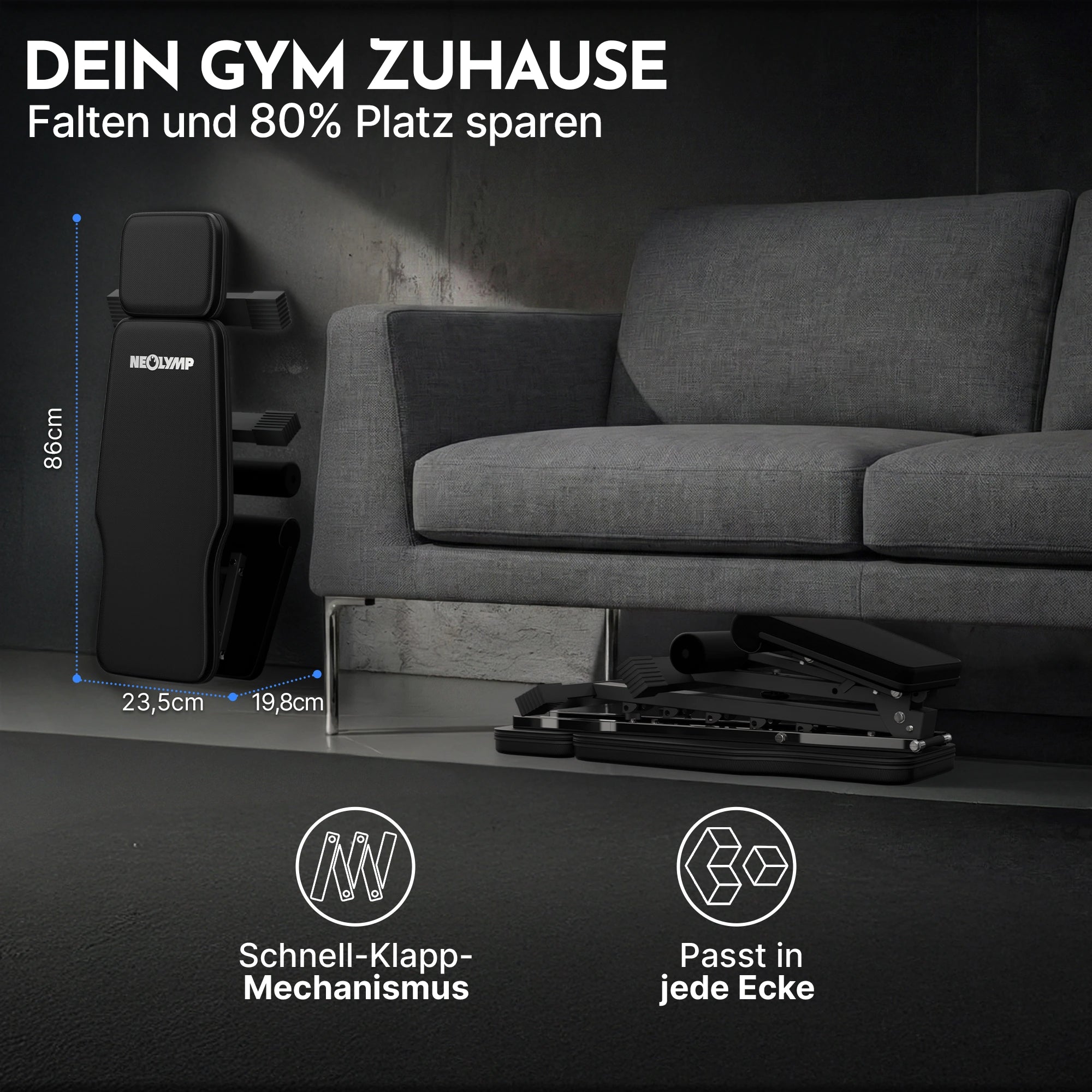 Hantelbank schwarz - rutschfest, mit Carbonfaser-Bezug