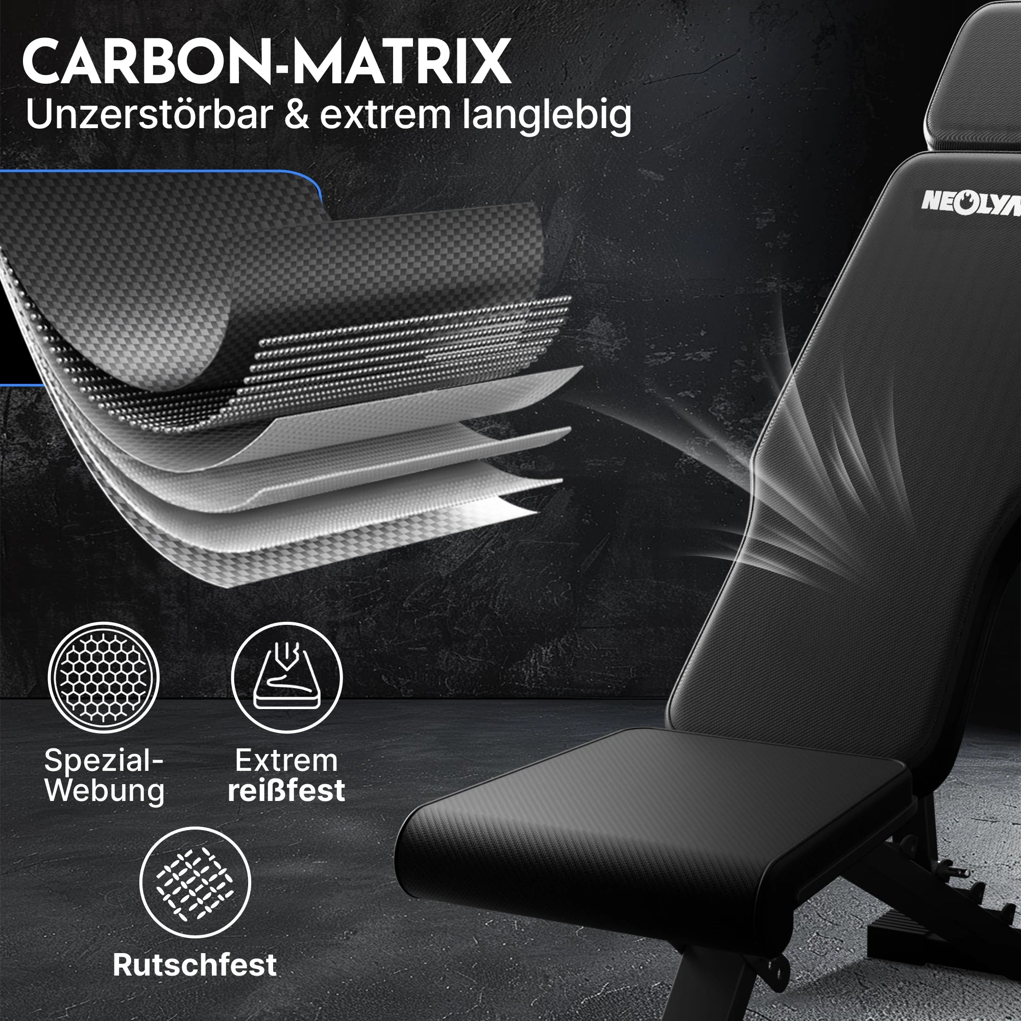 Hantelbank schwarz - rutschfest, mit Carbonfaser-Bezug