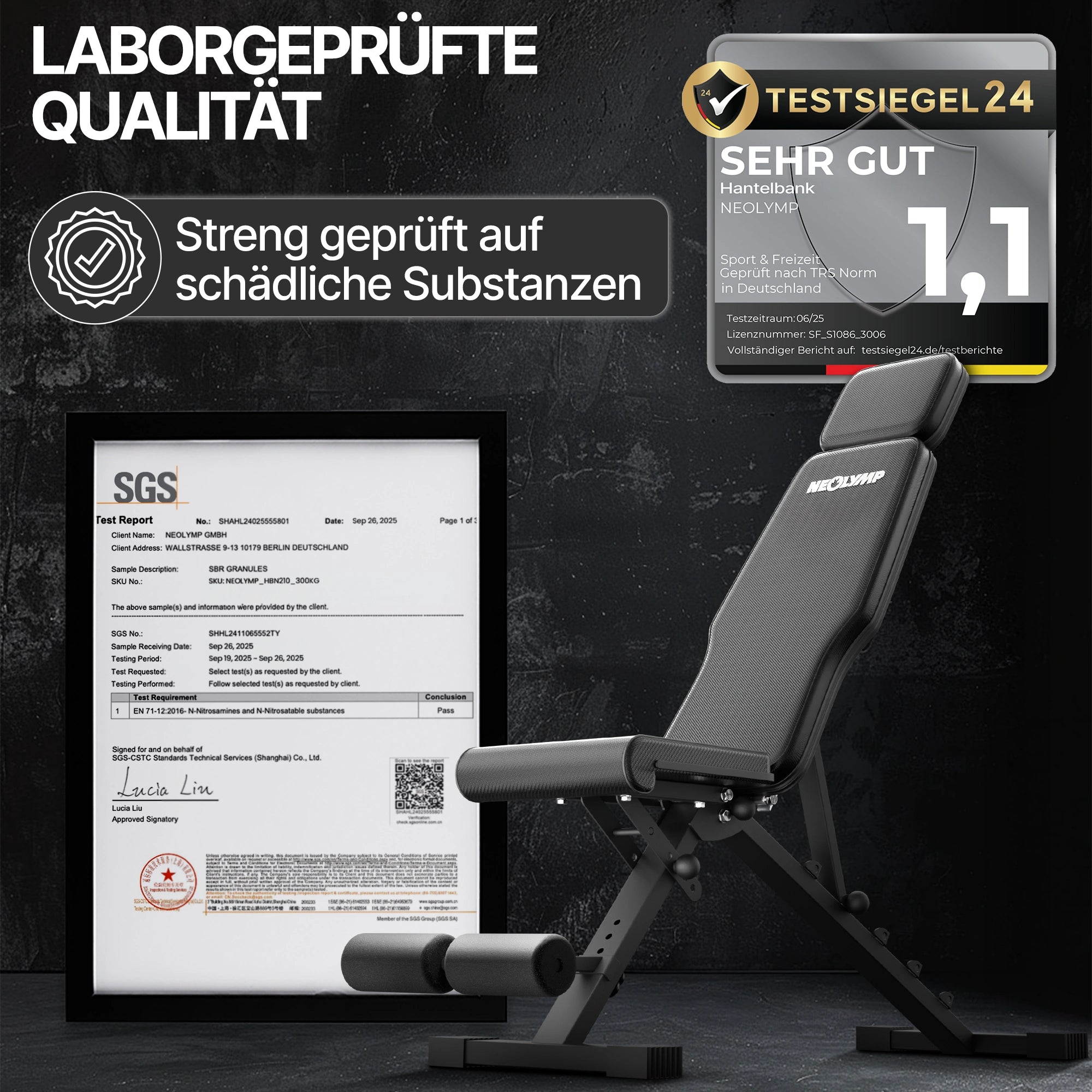 Hantelbank schwarz - rutschfest, mit Carbonfaser-Bezug