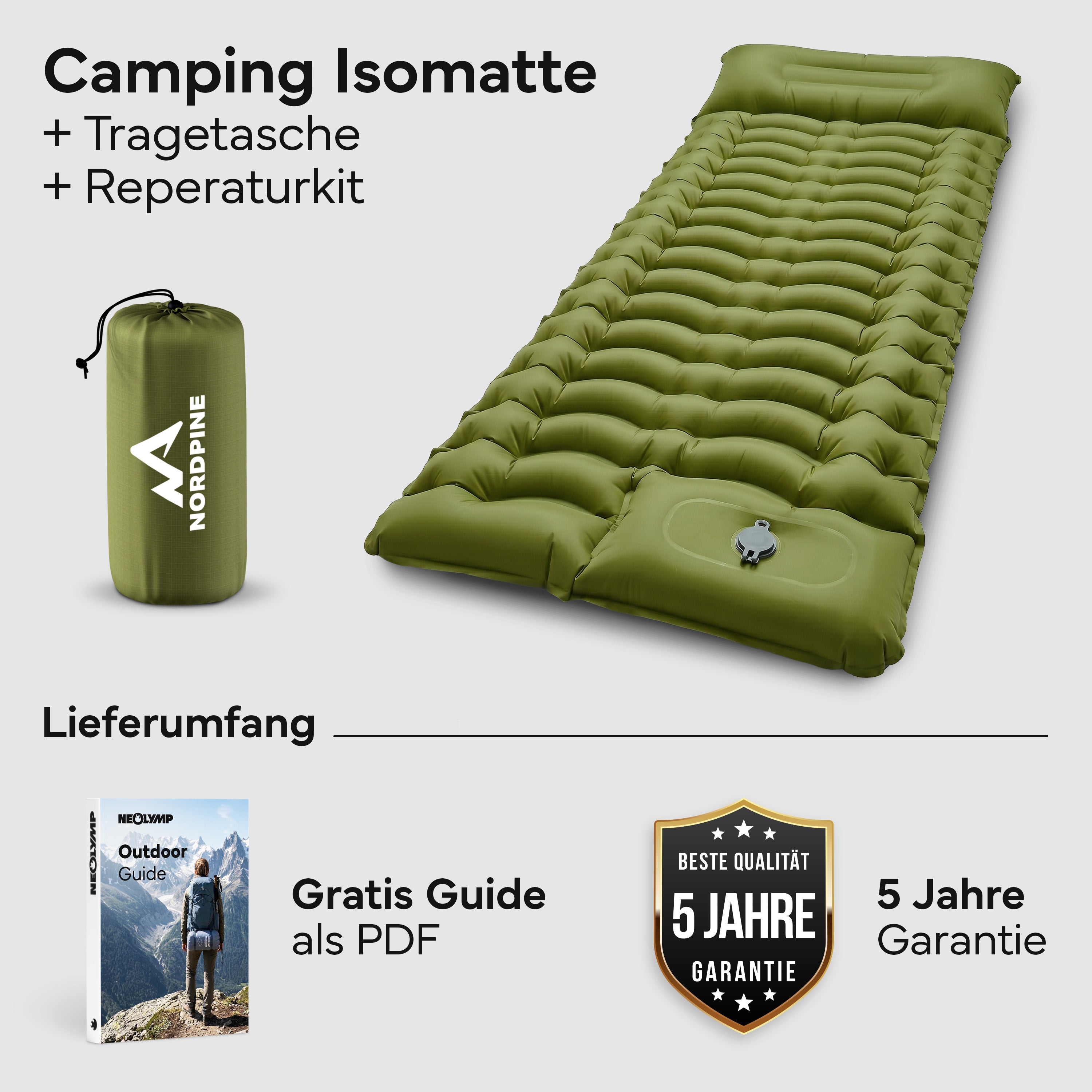 Camping- & Isomatte aufblasbar, 10 cm, integrierte Pumpe