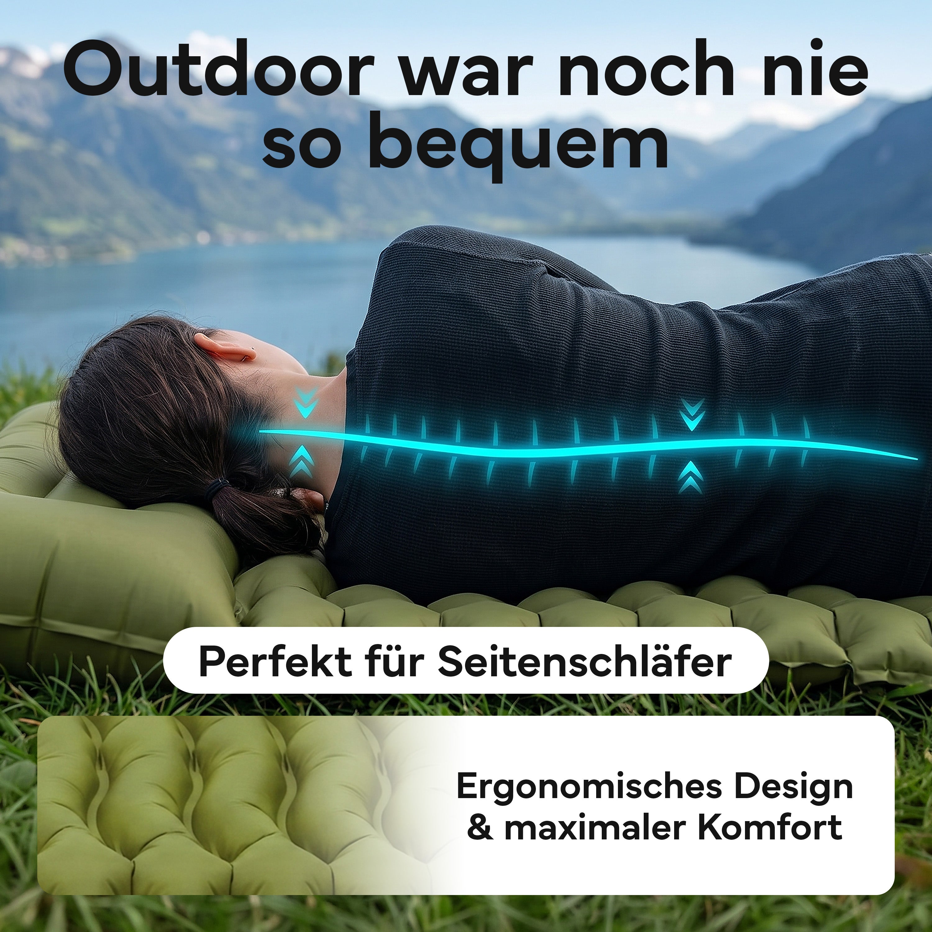 Isomatte Single - kombinierbar, integrierte Luftpumpe - Army Green - Campingartikel von NORDPINE | Outdoor-Equipment, Wandern, Camping