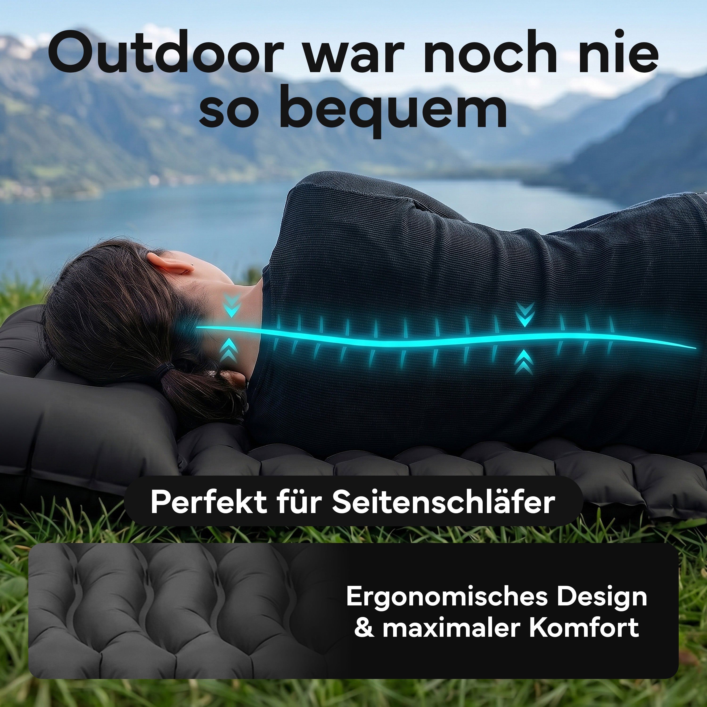 Isomatte Single - kombinierbar, integrierte Luftpumpe - Schwarz - Campingartikel von NORDPINE | Outdoor-Equipment, Wandern, Camping