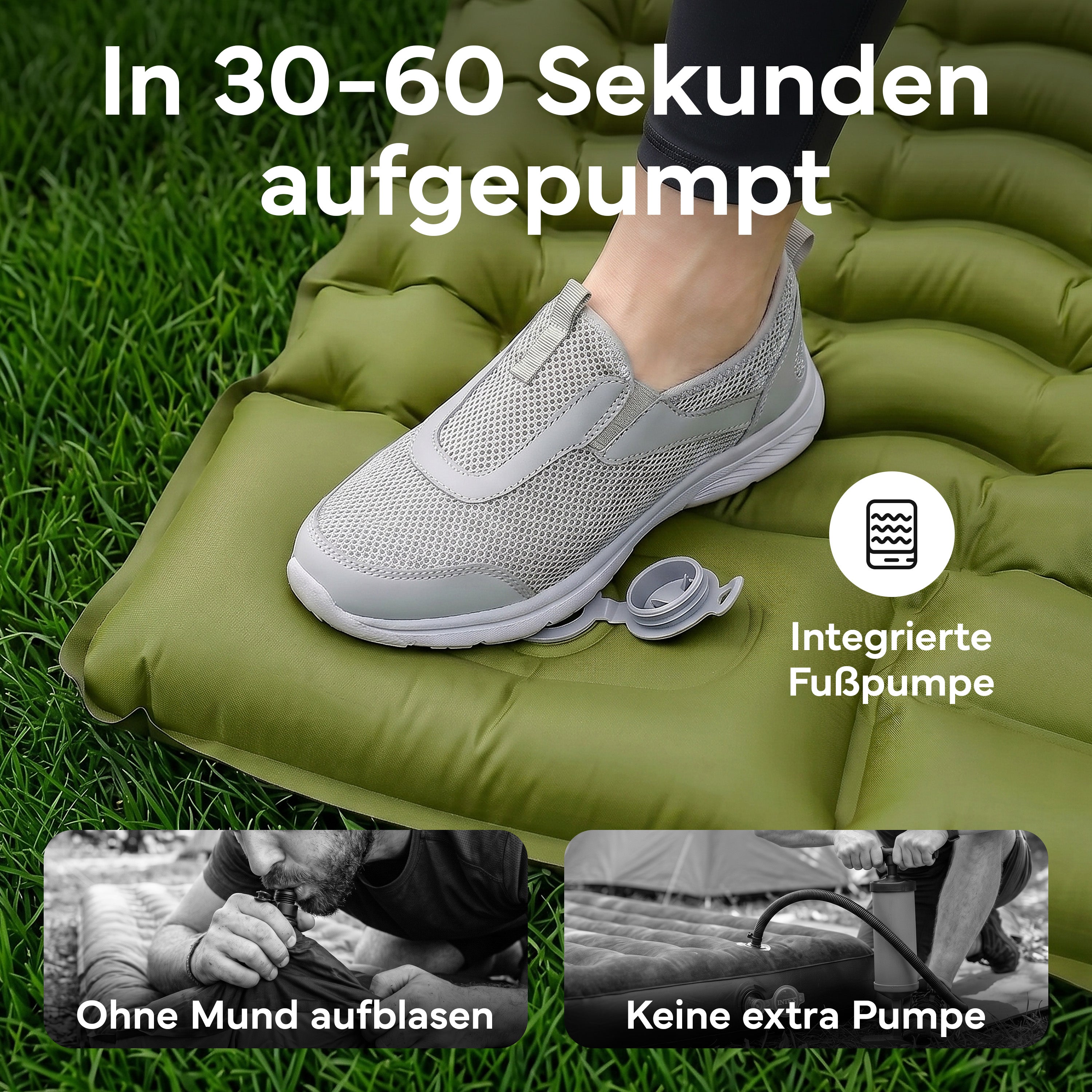 Isomatte Single - kombinierbar, integrierte Luftpumpe - Army Green - Campingartikel von NORDPINE | Outdoor-Equipment, Wandern, Camping