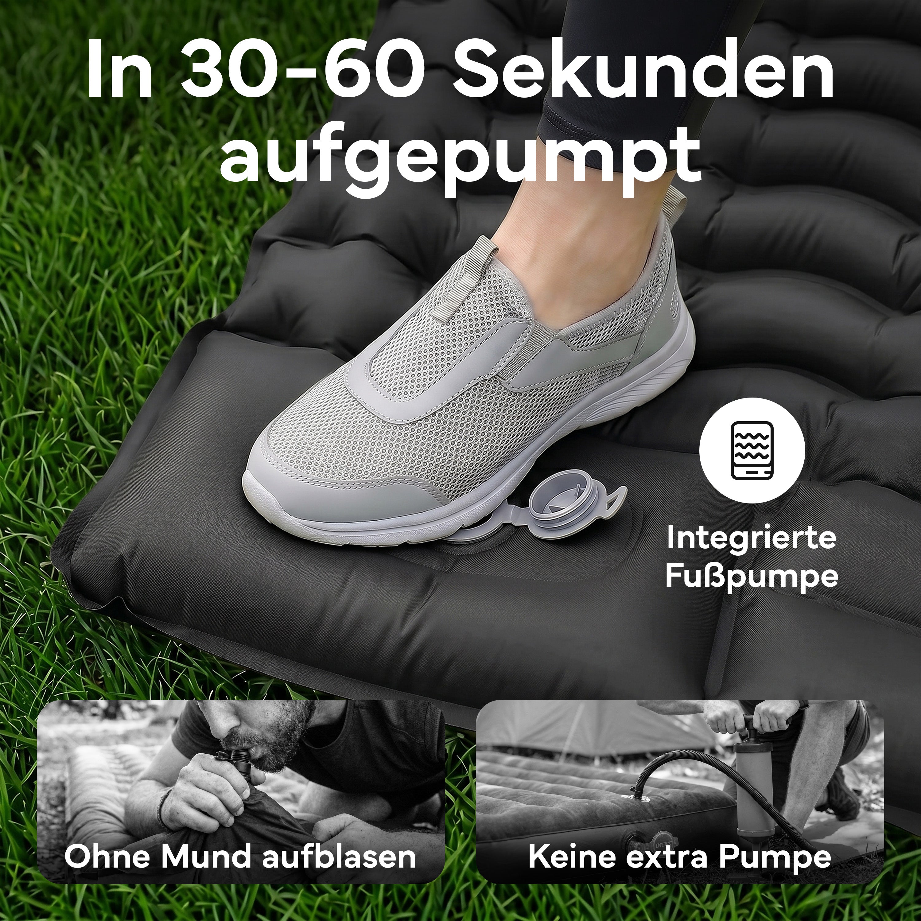 Isomatte Single - kombinierbar, integrierte Luftpumpe - Schwarz - Campingartikel von NORDPINE | Outdoor-Equipment, Wandern, Camping