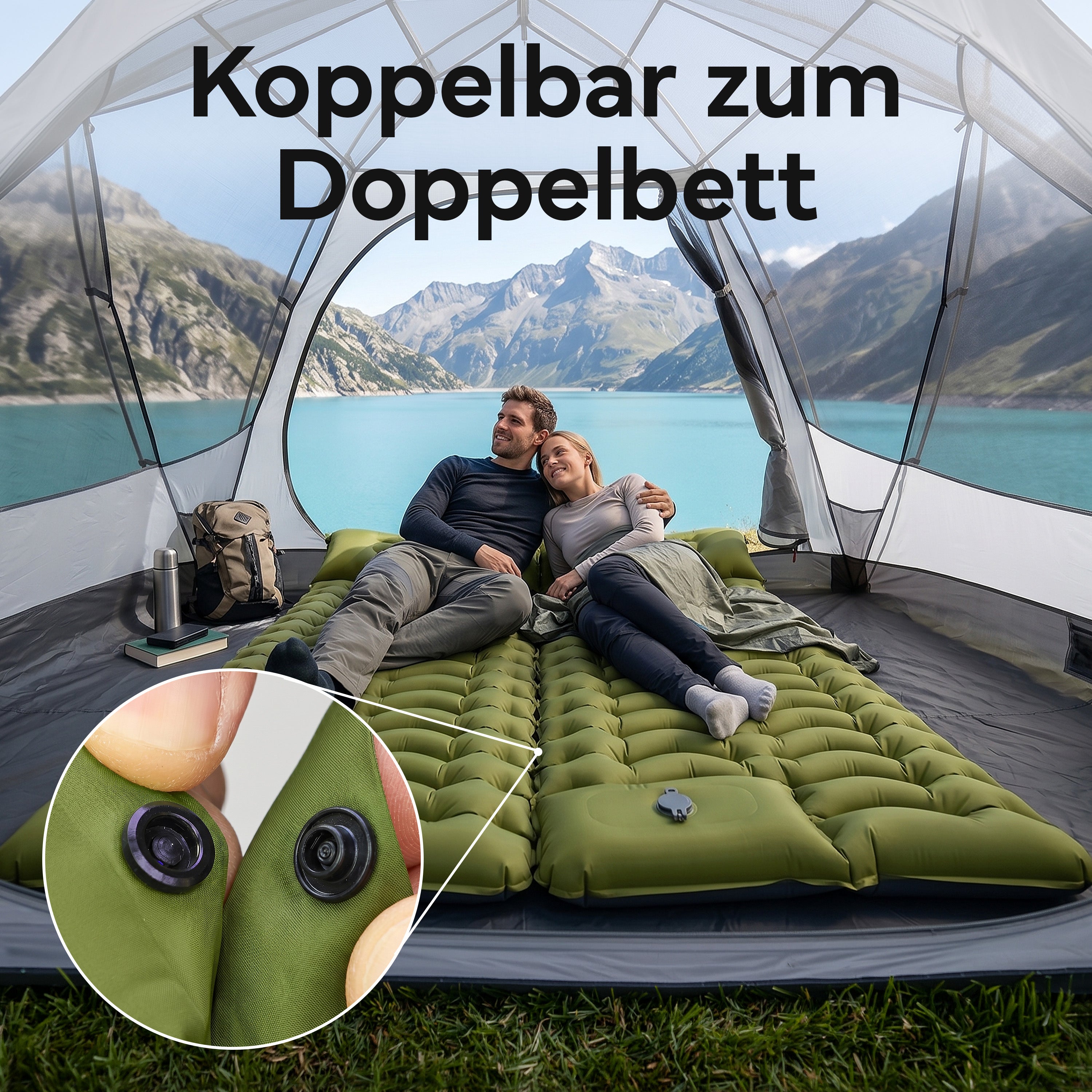 Isomatte Single - kombinierbar, integrierte Luftpumpe - Army Green - Campingartikel von NORDPINE | Outdoor-Equipment, Wandern, Camping