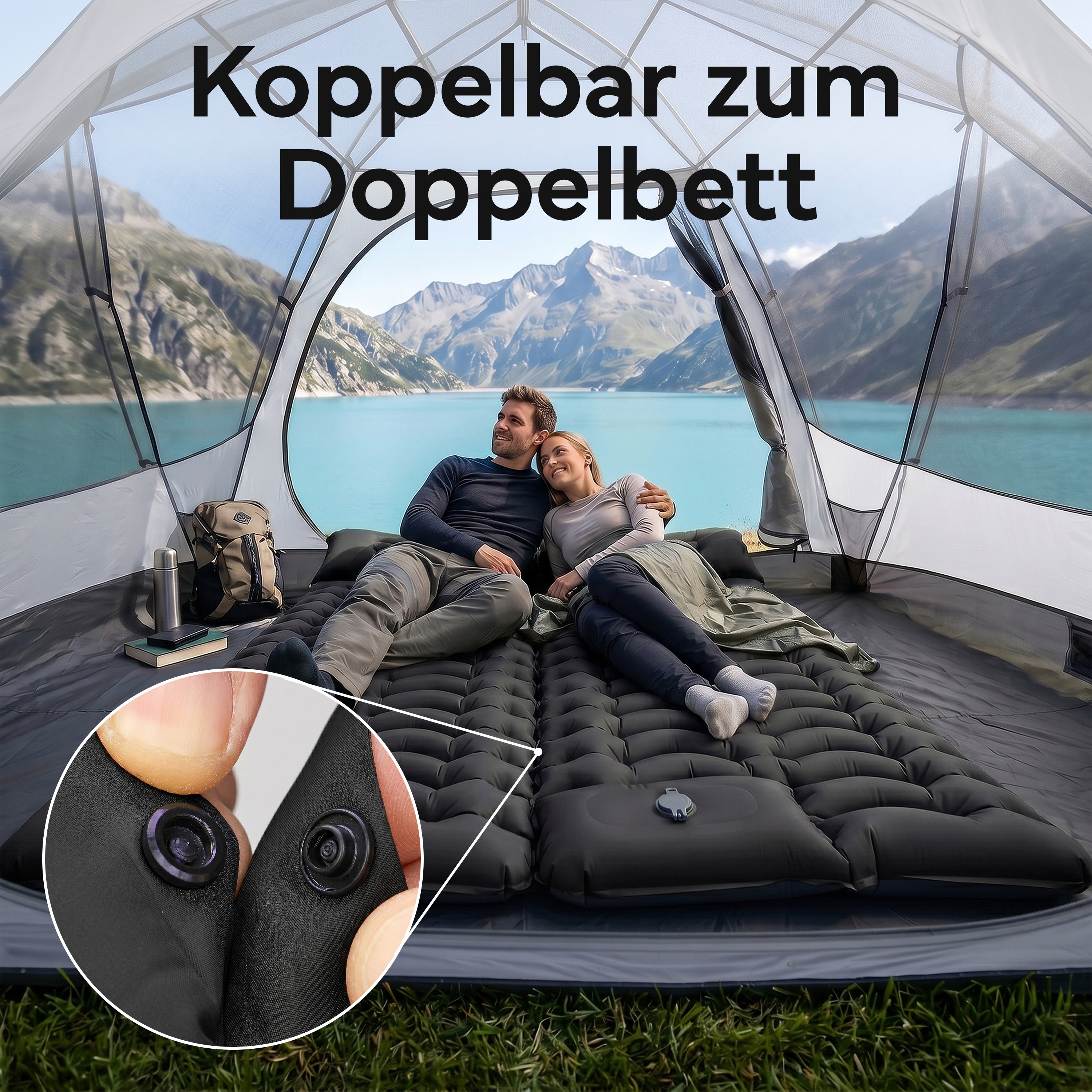 Isomatte Single - kombinierbar, integrierte Luftpumpe - Schwarz - Campingartikel von NORDPINE | Outdoor-Equipment, Wandern, Camping