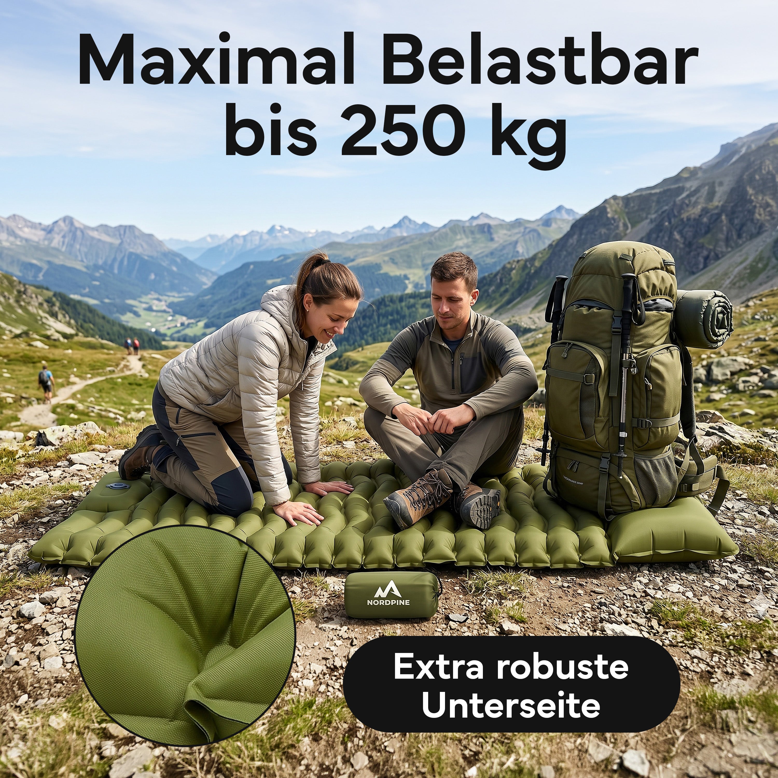 Isomatte Single - kombinierbar, integrierte Luftpumpe - Army Green - Campingartikel von NORDPINE | Outdoor-Equipment, Wandern, Camping