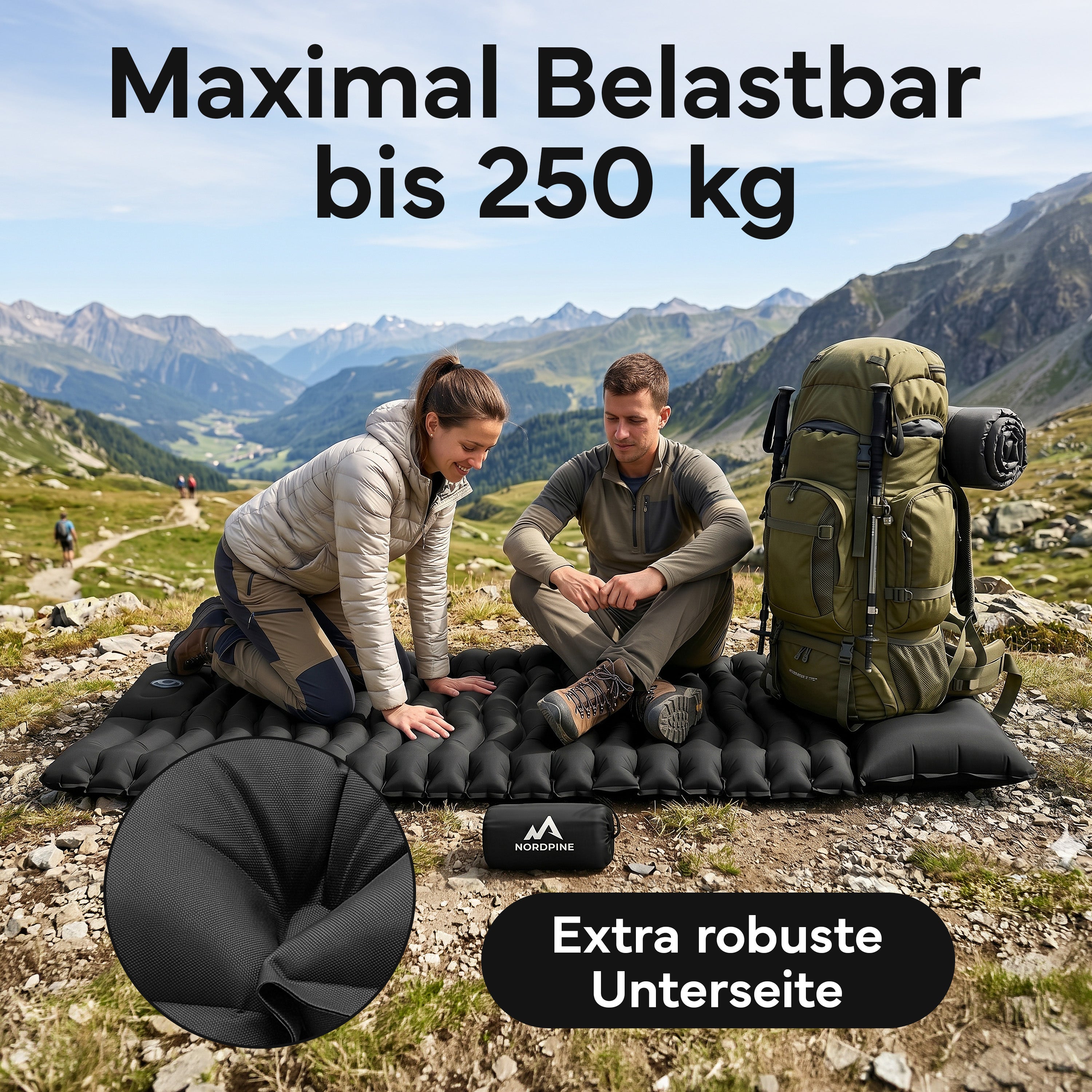 Isomatte Single - kombinierbar, integrierte Luftpumpe - Schwarz - Campingartikel von NORDPINE | Outdoor-Equipment, Wandern, Camping