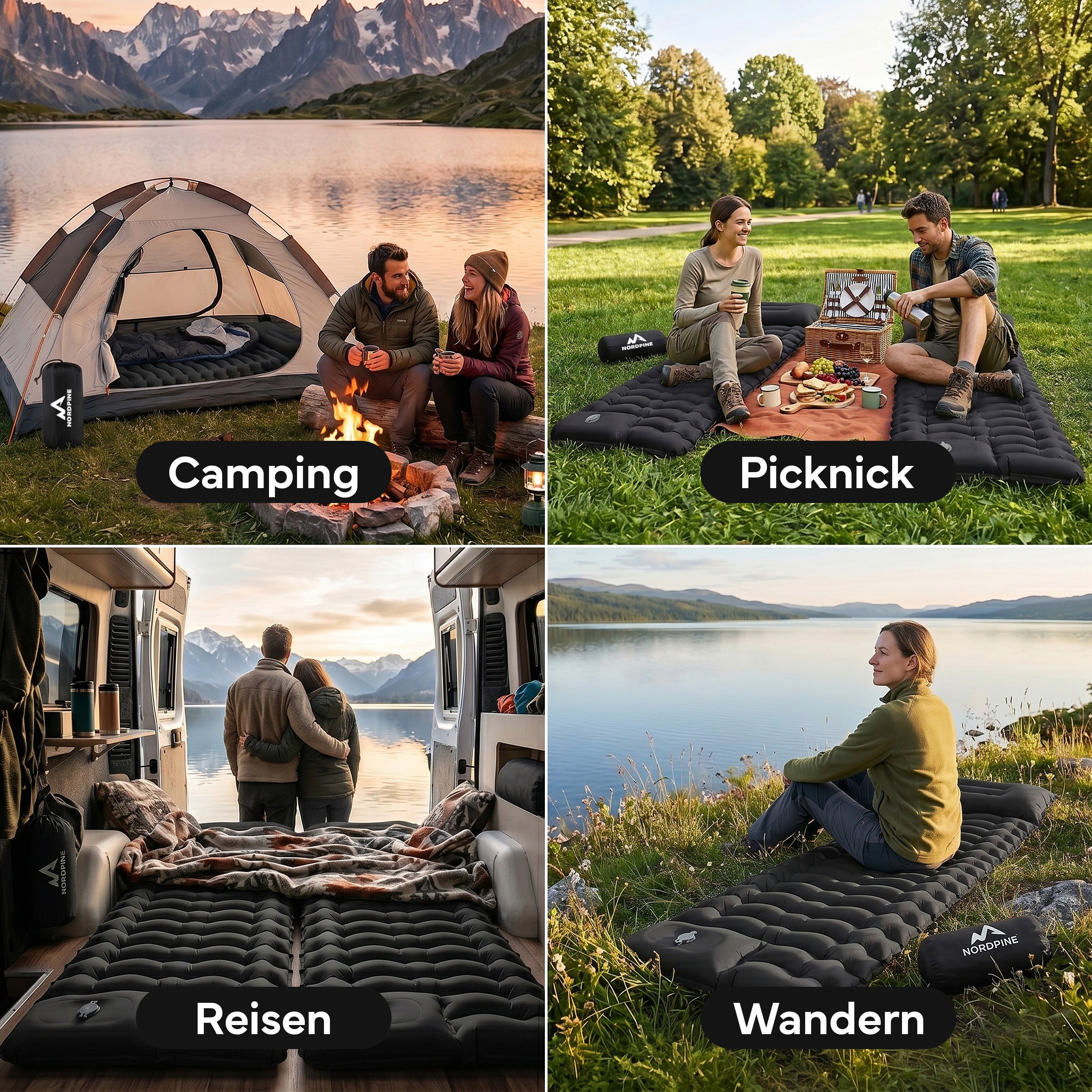 Isomatte Single - kombinierbar, integrierte Luftpumpe - Schwarz - Campingartikel von NORDPINE | Outdoor-Equipment, Wandern, Camping