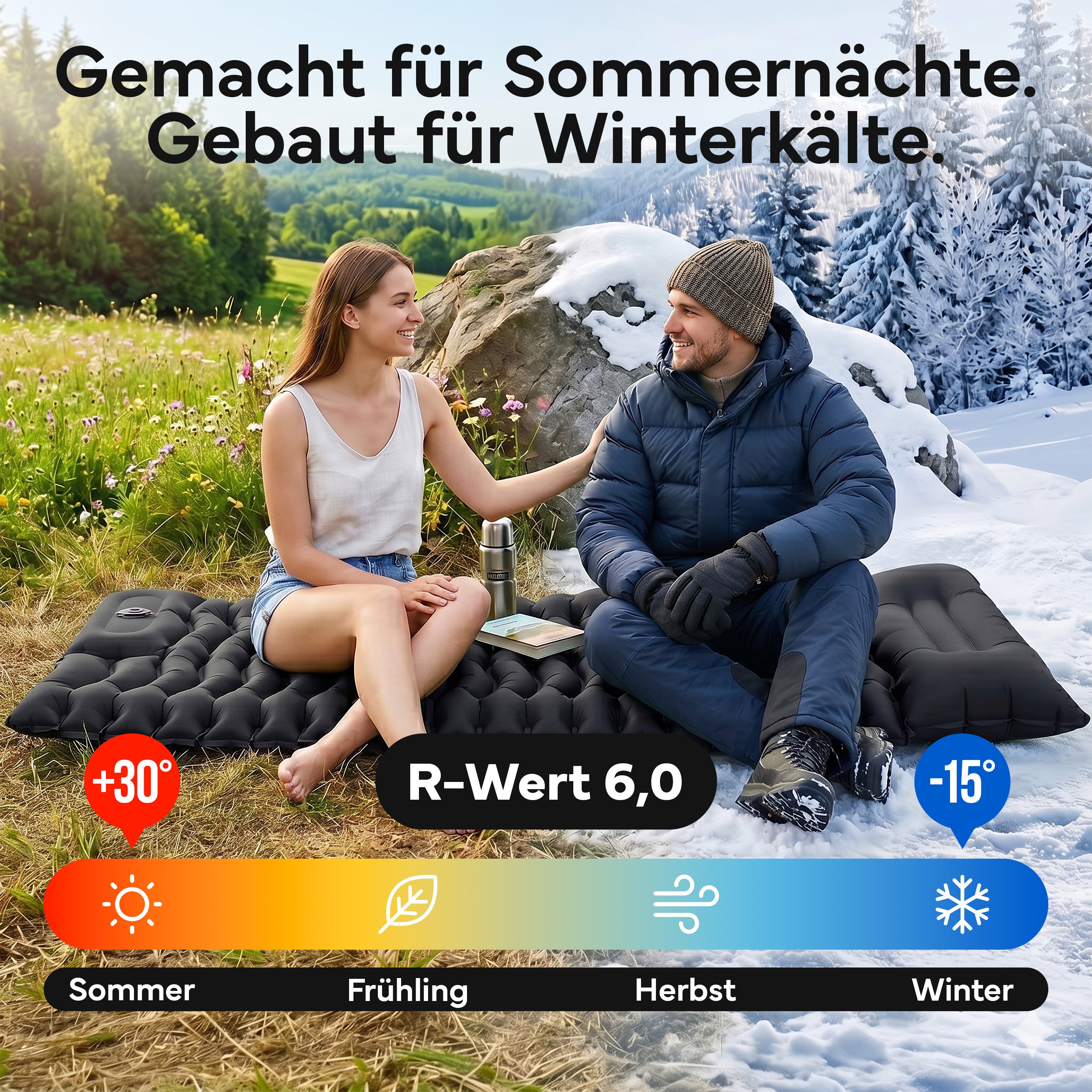 Isomatte Single - kombinierbar, integrierte Luftpumpe - Schwarz - Campingartikel von NORDPINE | Outdoor-Equipment, Wandern, Camping