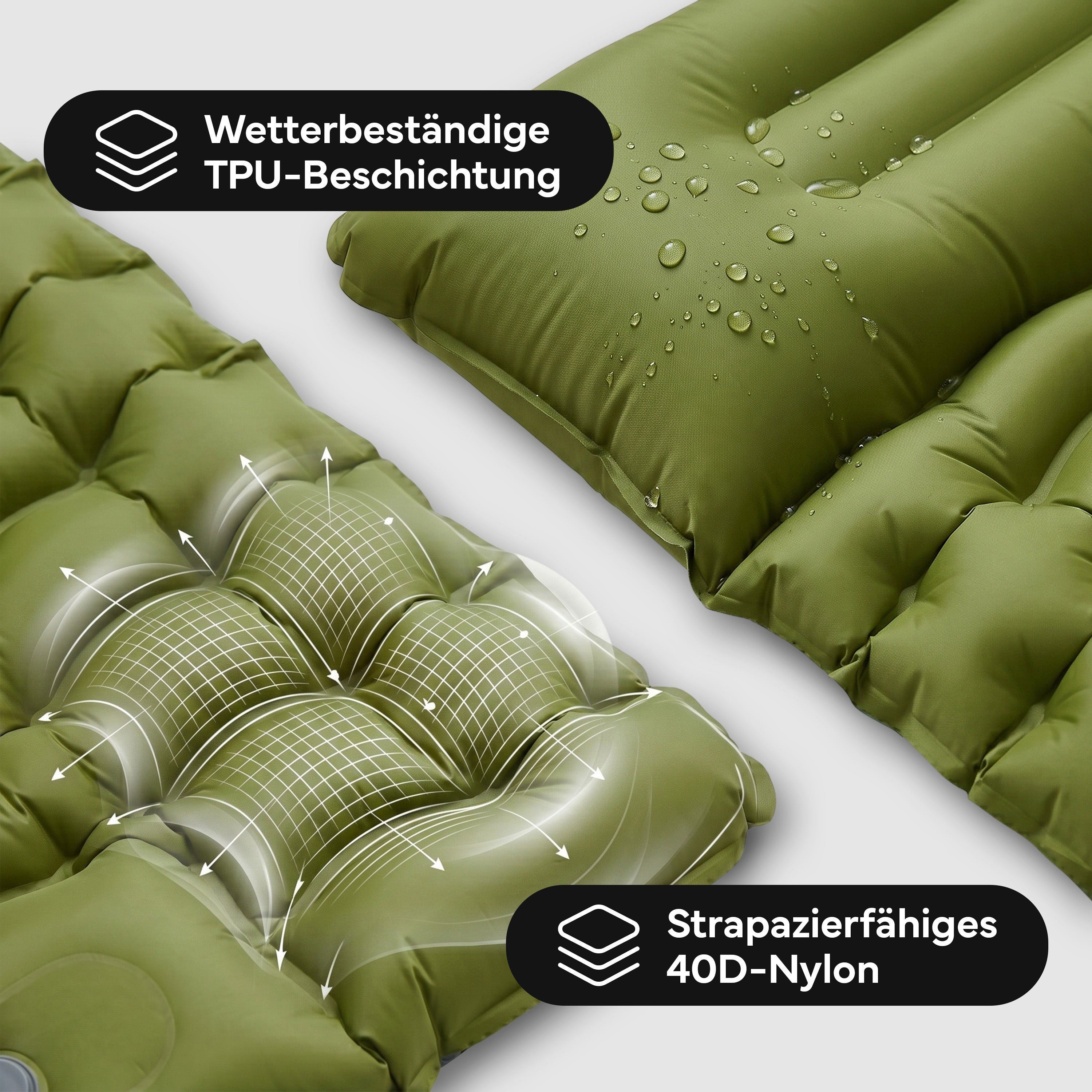 Isomatte Single - kombinierbar, integrierte Luftpumpe - Army Green - Campingartikel von NORDPINE | Outdoor-Equipment, Wandern, Camping