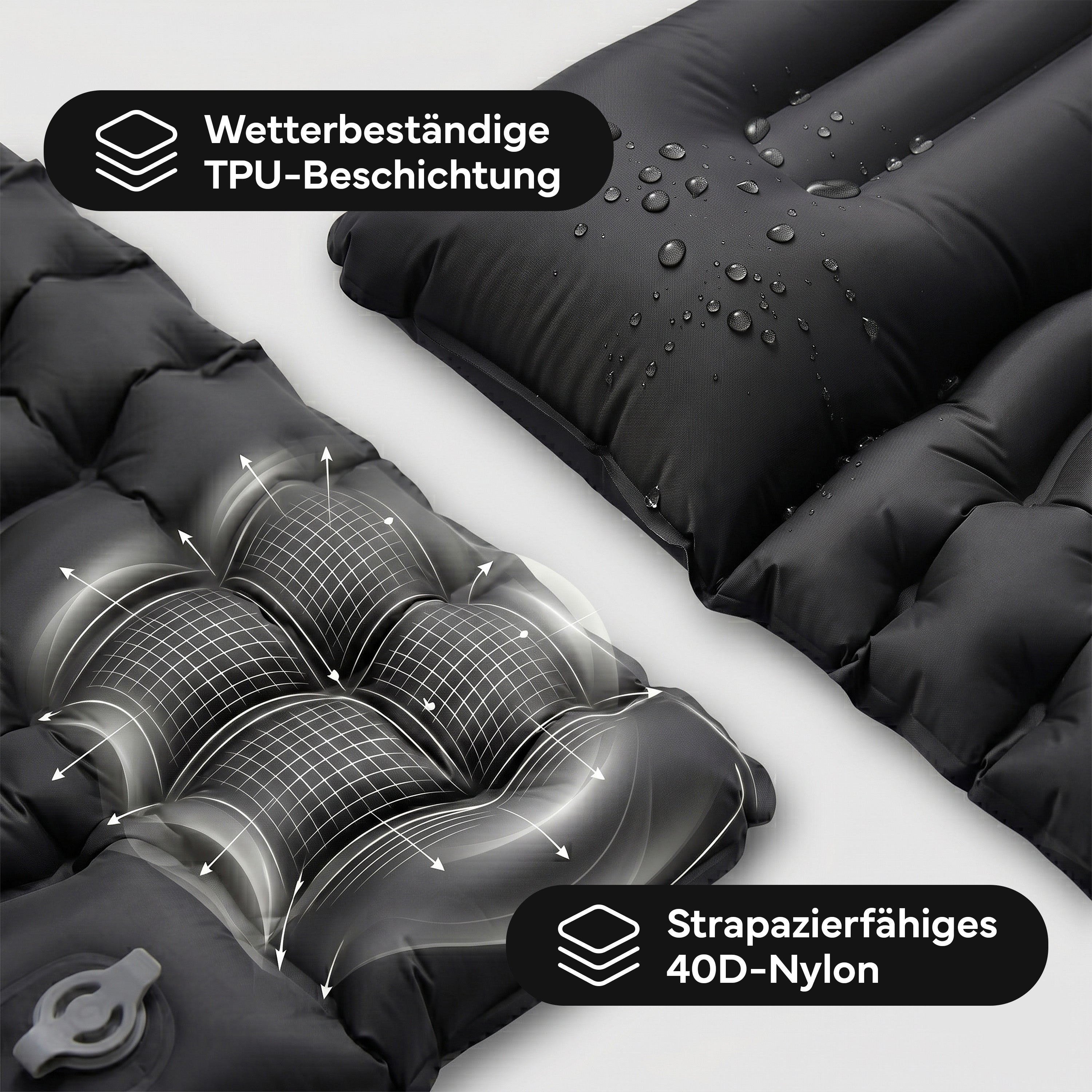 Isomatte Single - kombinierbar, integrierte Luftpumpe - Schwarz - Campingartikel von NORDPINE | Outdoor-Equipment, Wandern, Camping