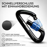 Vorteilsbild des Karabiners: Einhandbedienung, automatische Sperre, leicht und schnell schließbar.