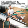 Karabiner kombiniert mit Bänderstange & Fitnessband, Überschrift: passt zu jedem NEOLYMP Zubehör.