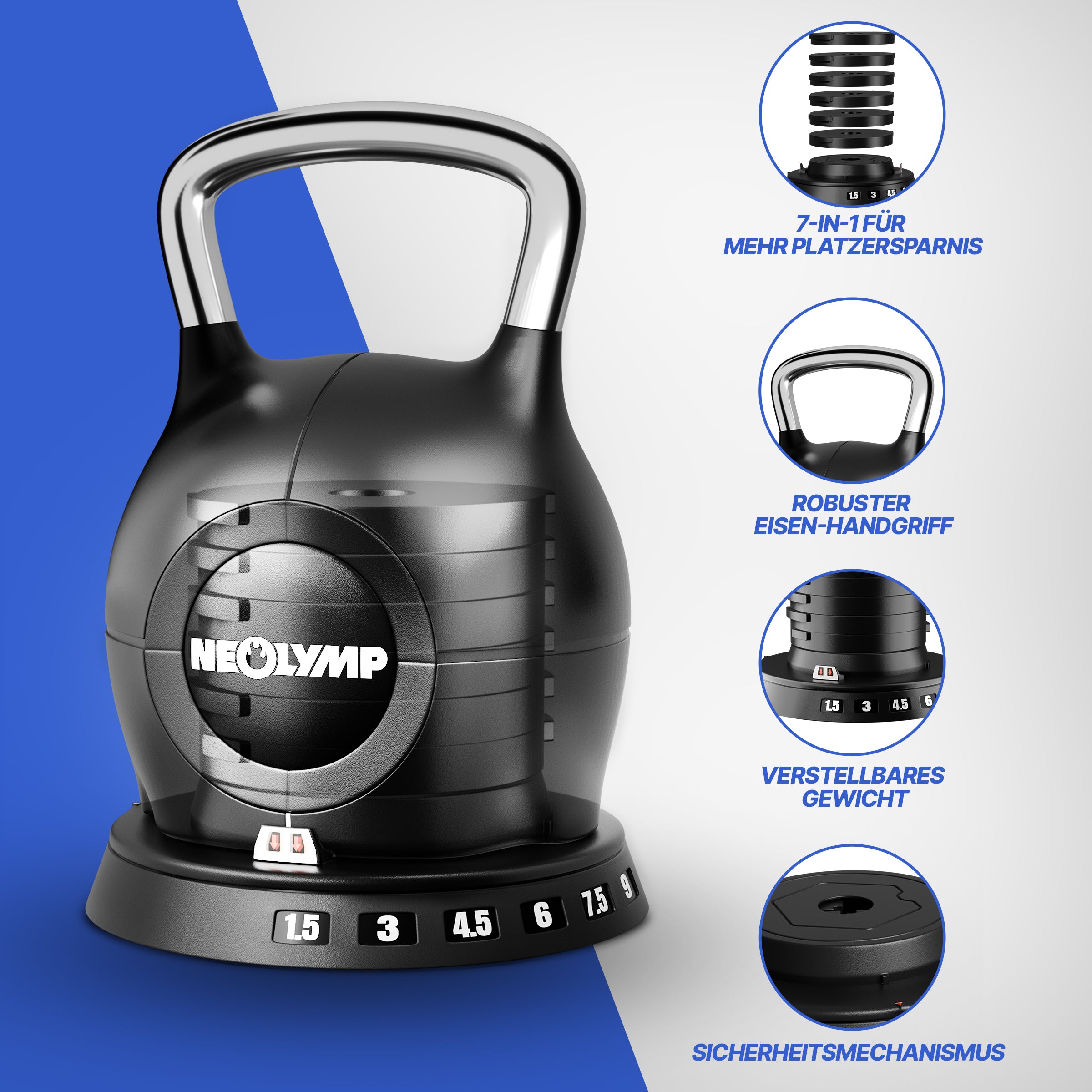 Kettlebell mit verstellbarem Gewicht (7 in 1)