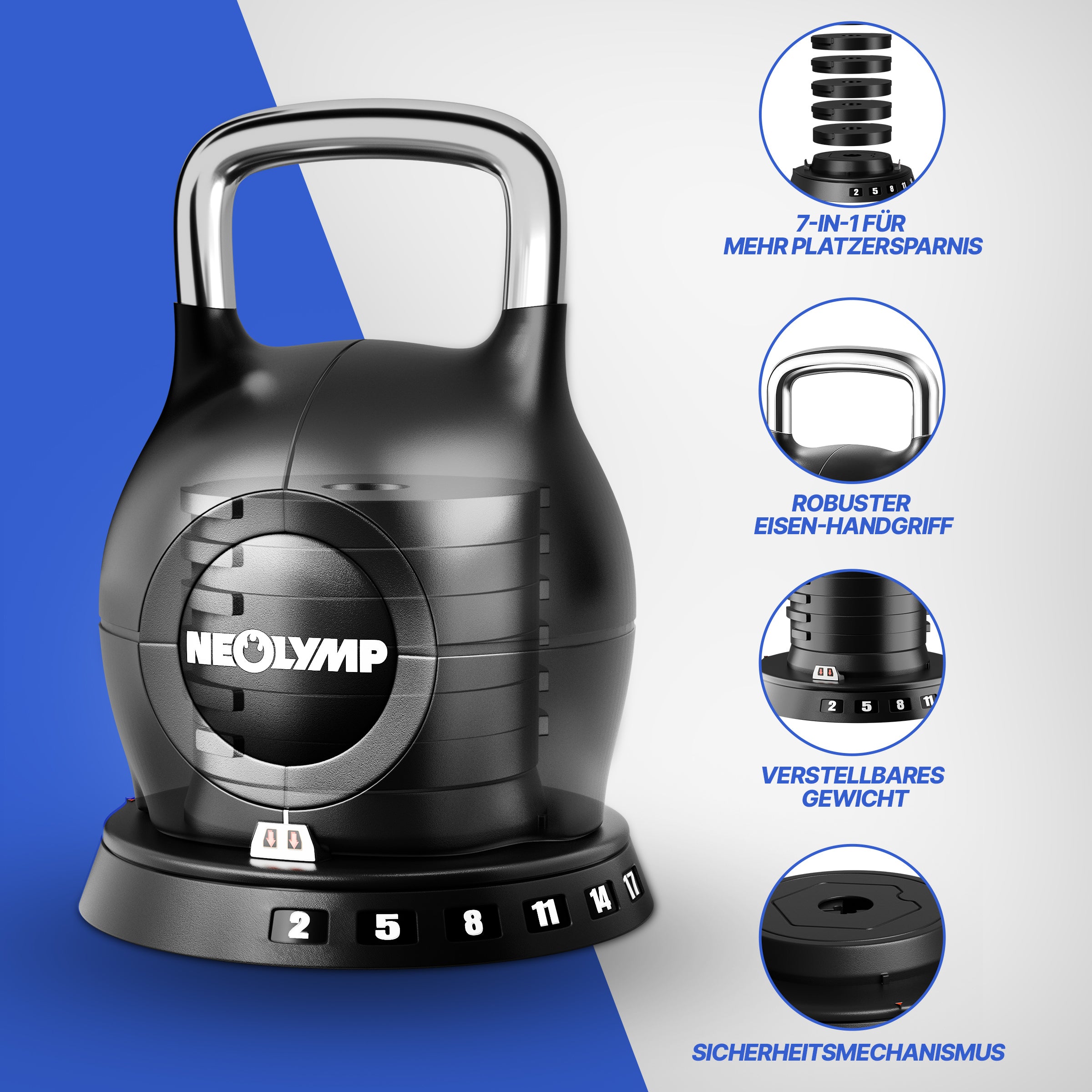 Kettlebell mit verstellbarem Gewicht (7 in 1)
