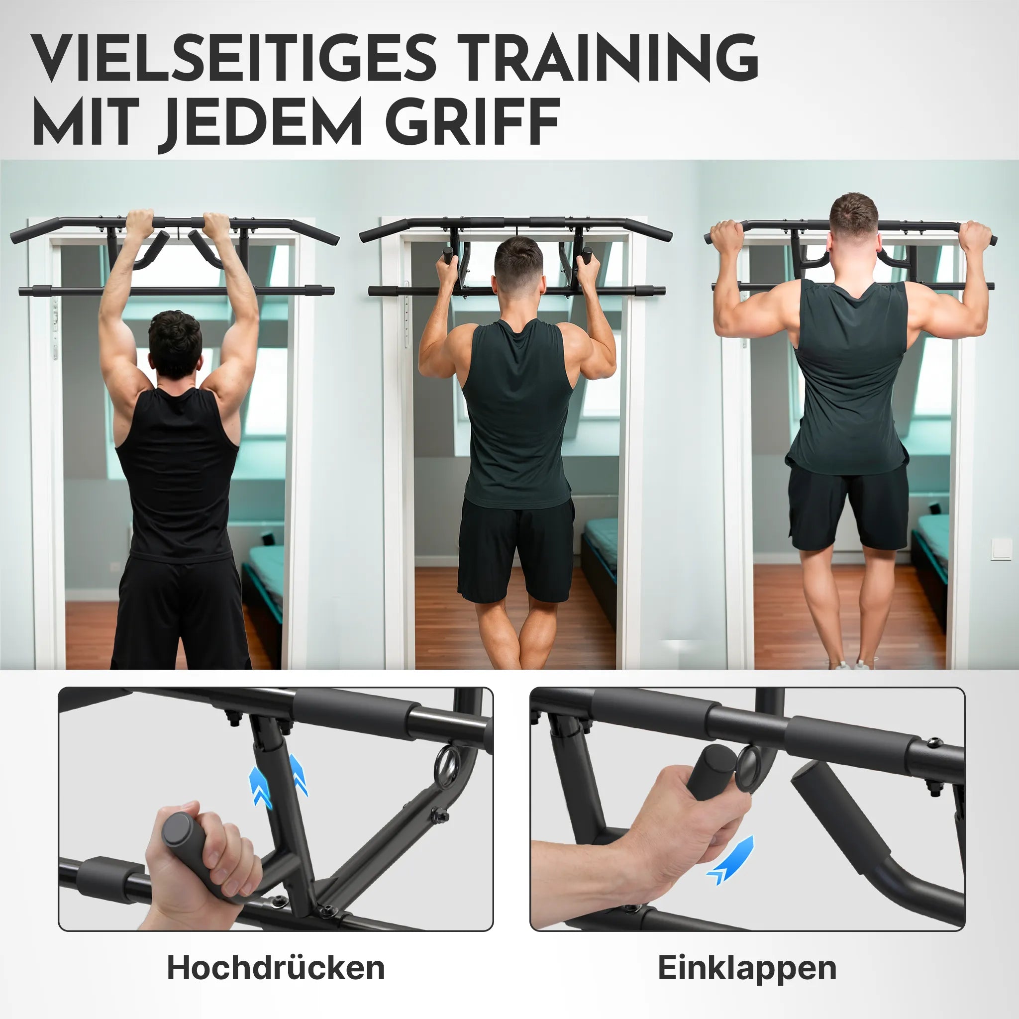 Premium Klimmzugstange 2.0 mit 6-in-1 Griffsystem - passend für jede Tür!