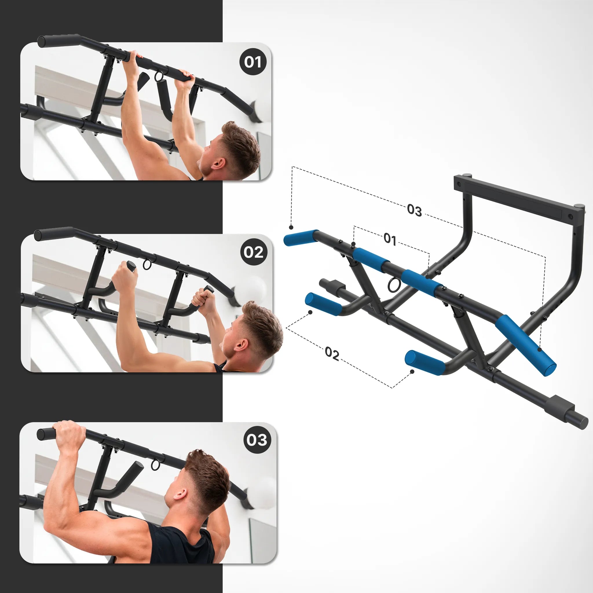 Premium Klimmzugstange 2.0 mit 6-in-1 Griffsystem - passend für jede Tür!